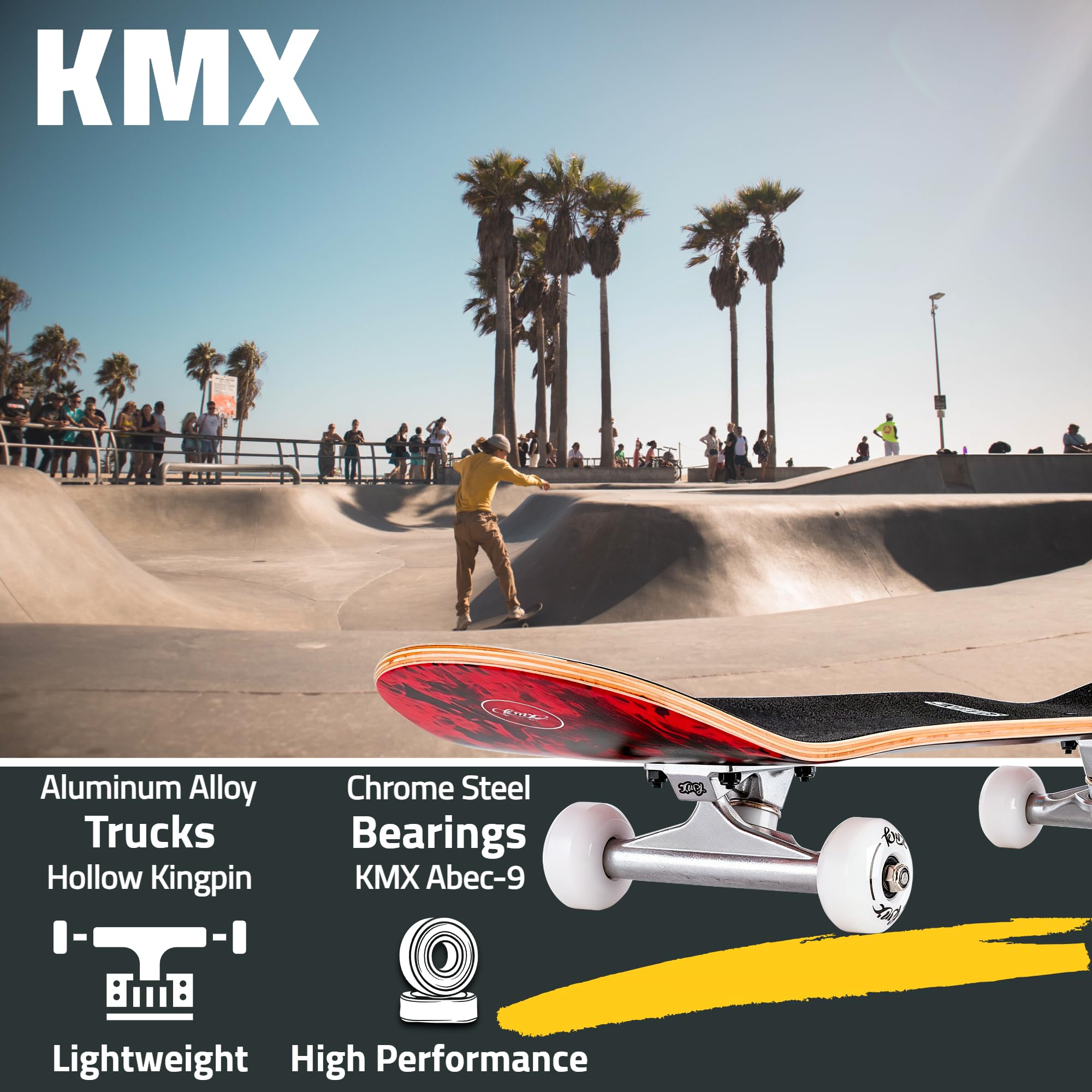 KMX Skateboard pour Débutants, Plateau Concave à Double Queue en Érable Canadien 7 Couches | Trucks en Alliage d'Alu | Skateboard Débutant pour Garçons, Filles, Adultes et Enfants