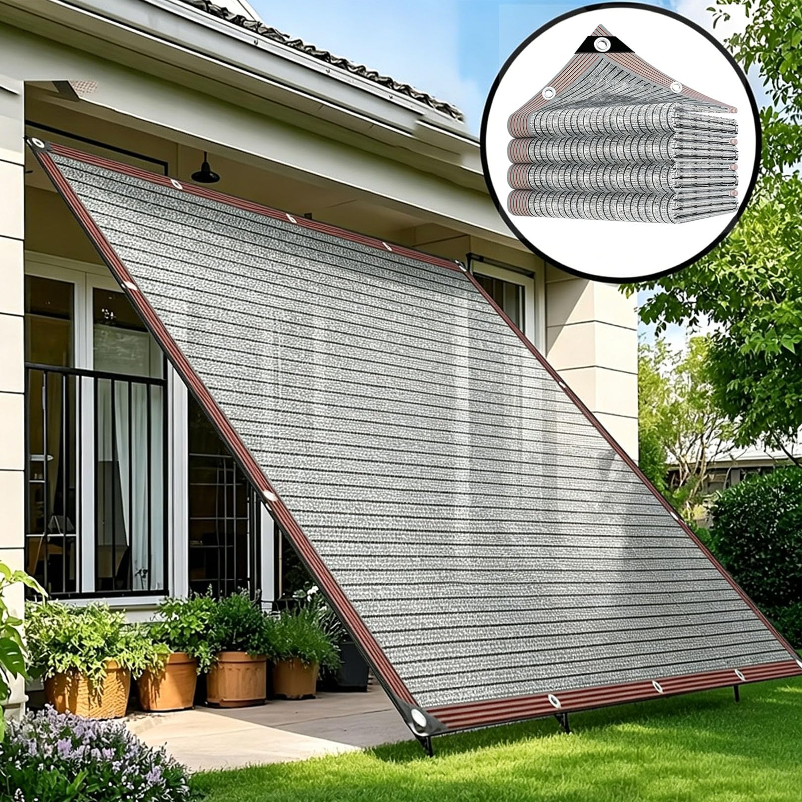 Odblaskowa, 99% ochrona przed promieniowaniem UV, siatka przeciwsłoneczna, 6 x 8 m, ochrona przed wysoką temperaturą, do szklarni, idealna do sukulentów i chłodzenia roślin