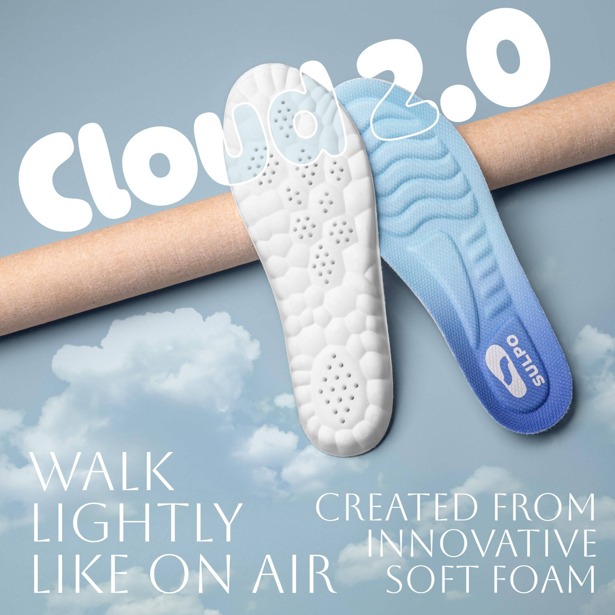 SULPO Cloud 2.0 Komfortowe wkładki do butów - Supermiękkie wkładki z pianki idealne do sportu - Ultralight Insoles - Amortyzujące wstrząsy - Oddychające - 37-38 EU / 1 para