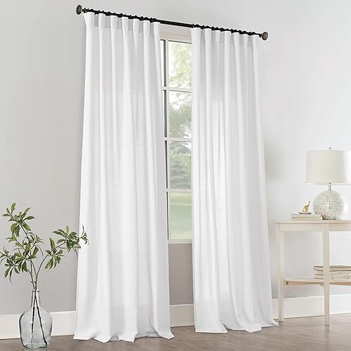 Miniatura 7 de PANELSBURG Cortinas de lino blanco de 90 pulgadas de largo para dormitorio, cortinas plisadas semitransparentes blancas con pestaña trasera de 90