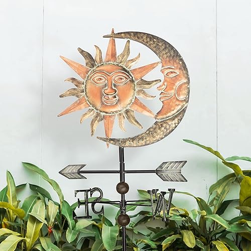 Miniatura 5 de TERESA'S COLLECTIONS Luces solares de 39.9 pulgadas con cara de sol y luna para exteriores, estaca decorativa de metal, decoración de jardín para