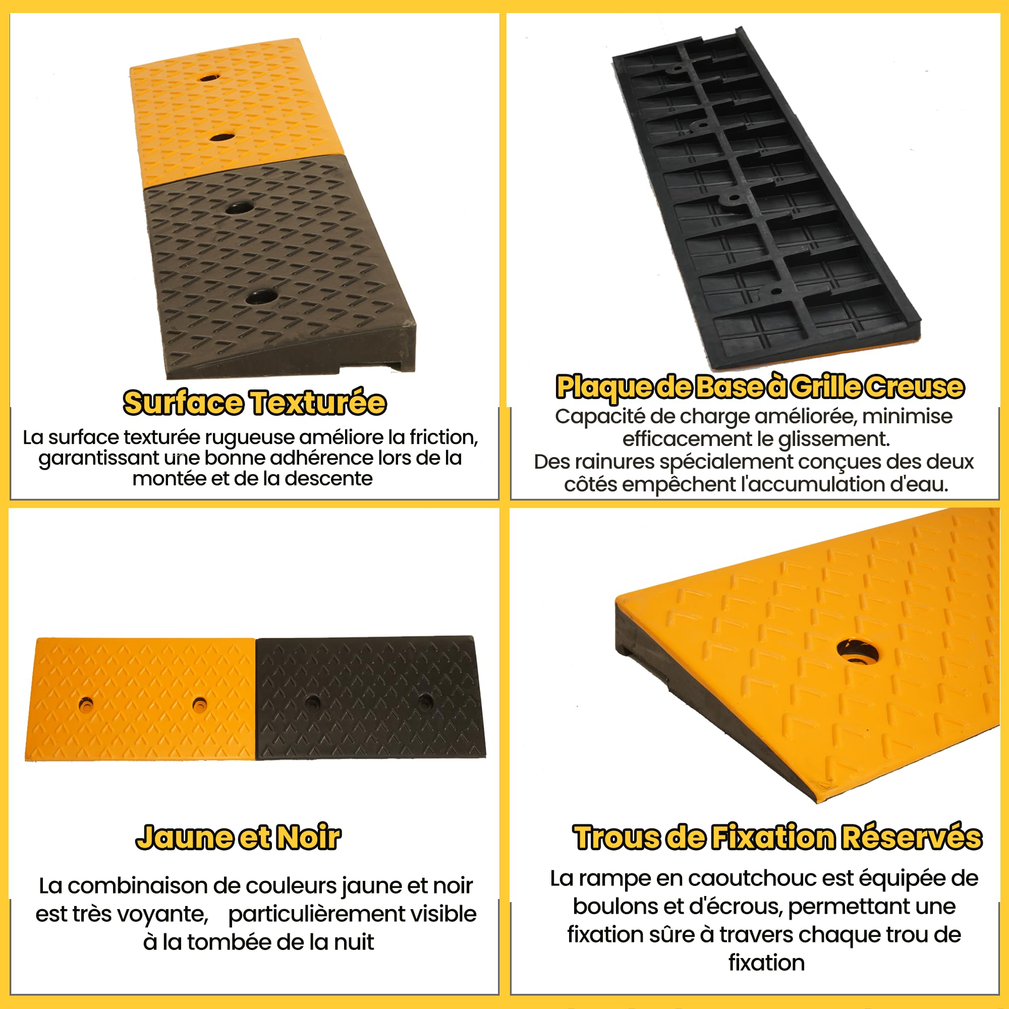 Lot de 2 Rampe Caoutchouc de Seuil 100x25x5cm Rampe Accès Fauteuil Roulant Antidérapante,Rampe de Trottoir en Caoutchouc Pression 40000 LBS,pour Bordure de Trottoir, Parkings,Moto,Voiture,Vélo