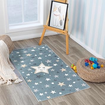 Livabliss Supermama Stars Rug, Bedroom, Nursery, Playroom   80x150 cm, Grey