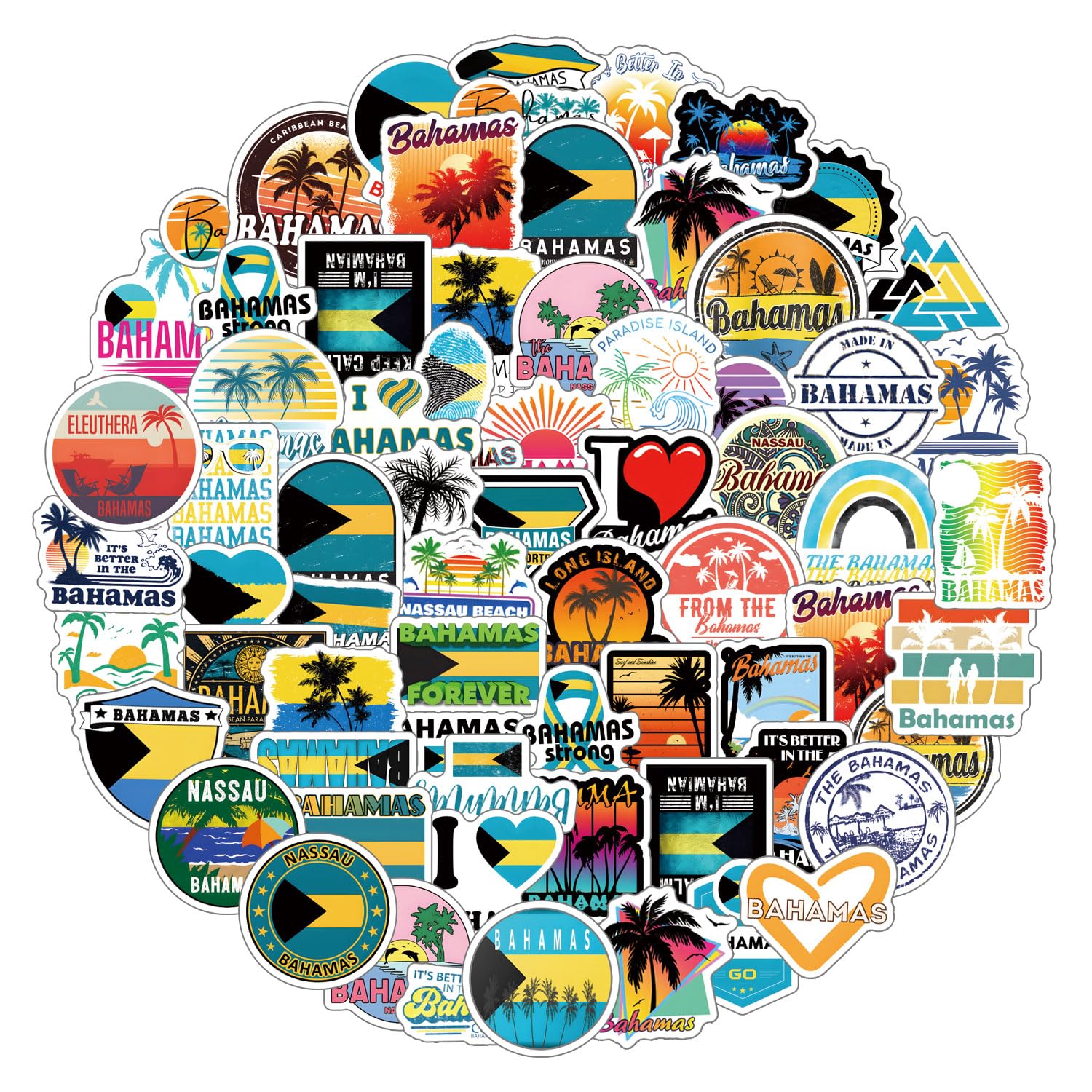 62Pcs Bahamas Stickers Pack, Aesthetic Graphic Vinyl Waterproof Sticker Decals for Water Bottle,Laptop,Phone,Skateboard,Scrapbooking,Bumper Choice for Fans for Party Supply…