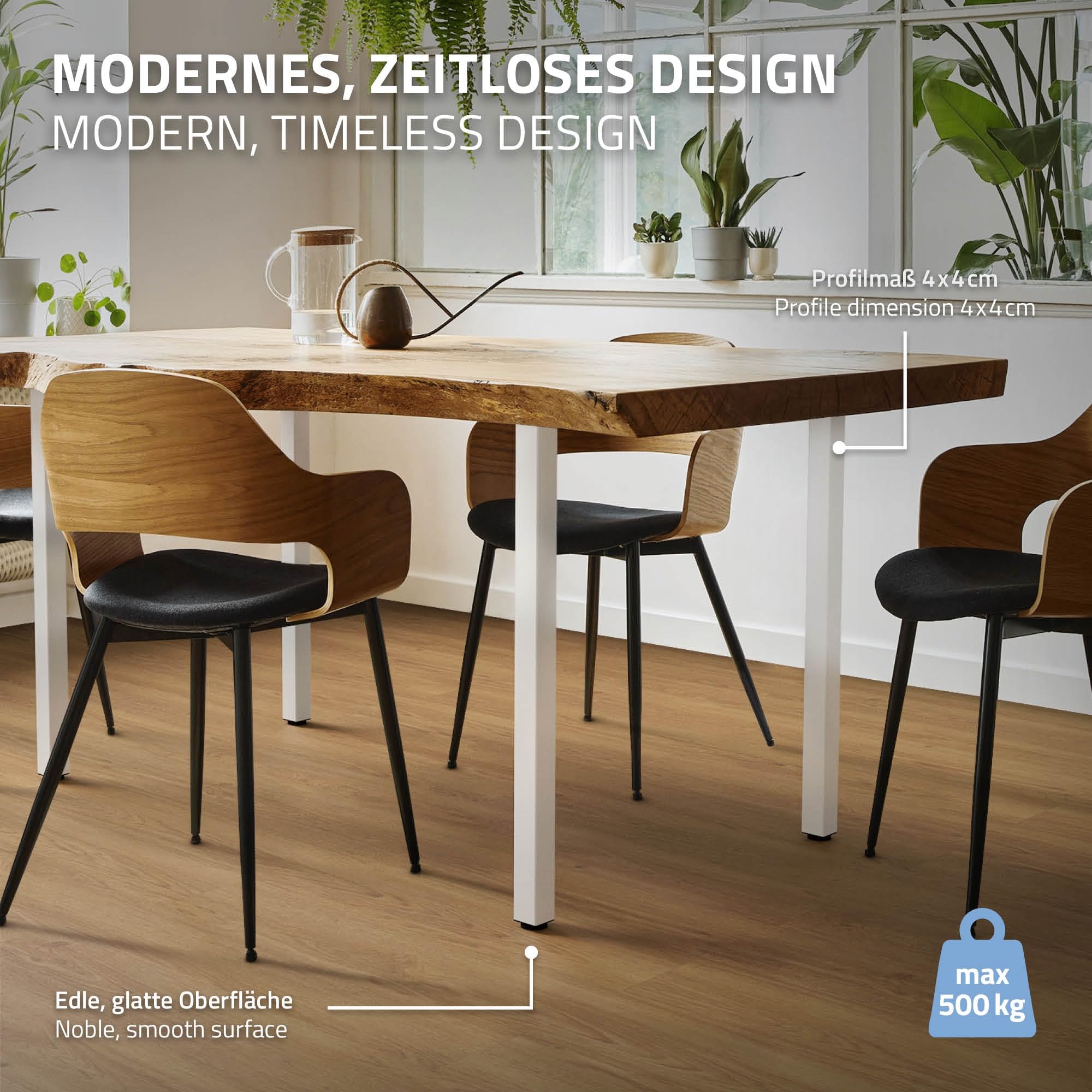 ML-Design Juego de 4 Patas de Mesa 72cm Blanco Brillante de Acero con Recubrimiento en Polvo, Perfil 4x4cm, Pies Regulables en Altura 1-4 cm para Muebles, Mesitas de Centro, Bancos o Aparadores