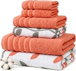 Amrapur Overseas 6-Piece Yarn Dyed Organic Vines Jacquard/Solid Ultra Soft 500GSM 100% Combed Cotton Towel Set [Blue]