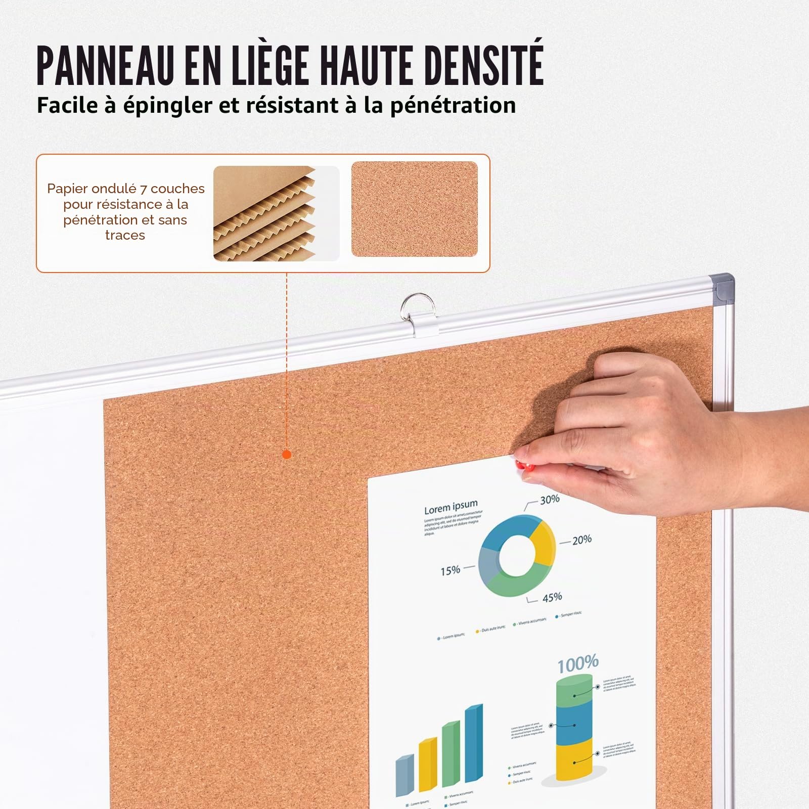 VEVOR Combo Tableau Blanc et Tableau en Liège 90x60 cm, Tableau d'Affichage Magnétique Effaçable à Sec, avec Cadre en Aluminium, Montage Mural, pour Épingler Mémo Notes Photos Bureau Maison École