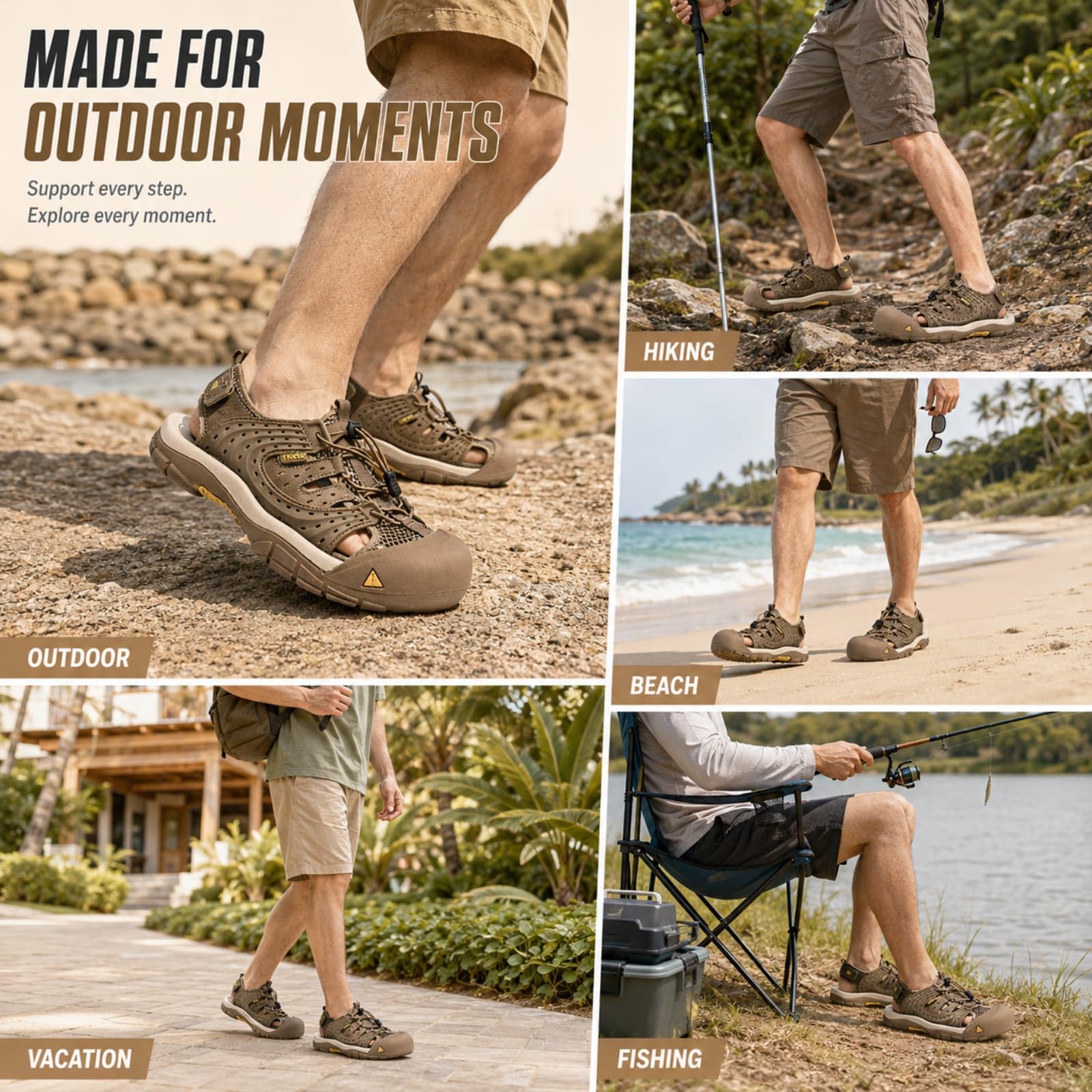 ENEN Sandali da Uomo con Punta Chiusa per Trekking, Sandali Escursionismo Supporto Arco Piedi Sandali Sportivi Antiscivolo 38-46 EU Scarpe Escursionismo Estive Traspirante