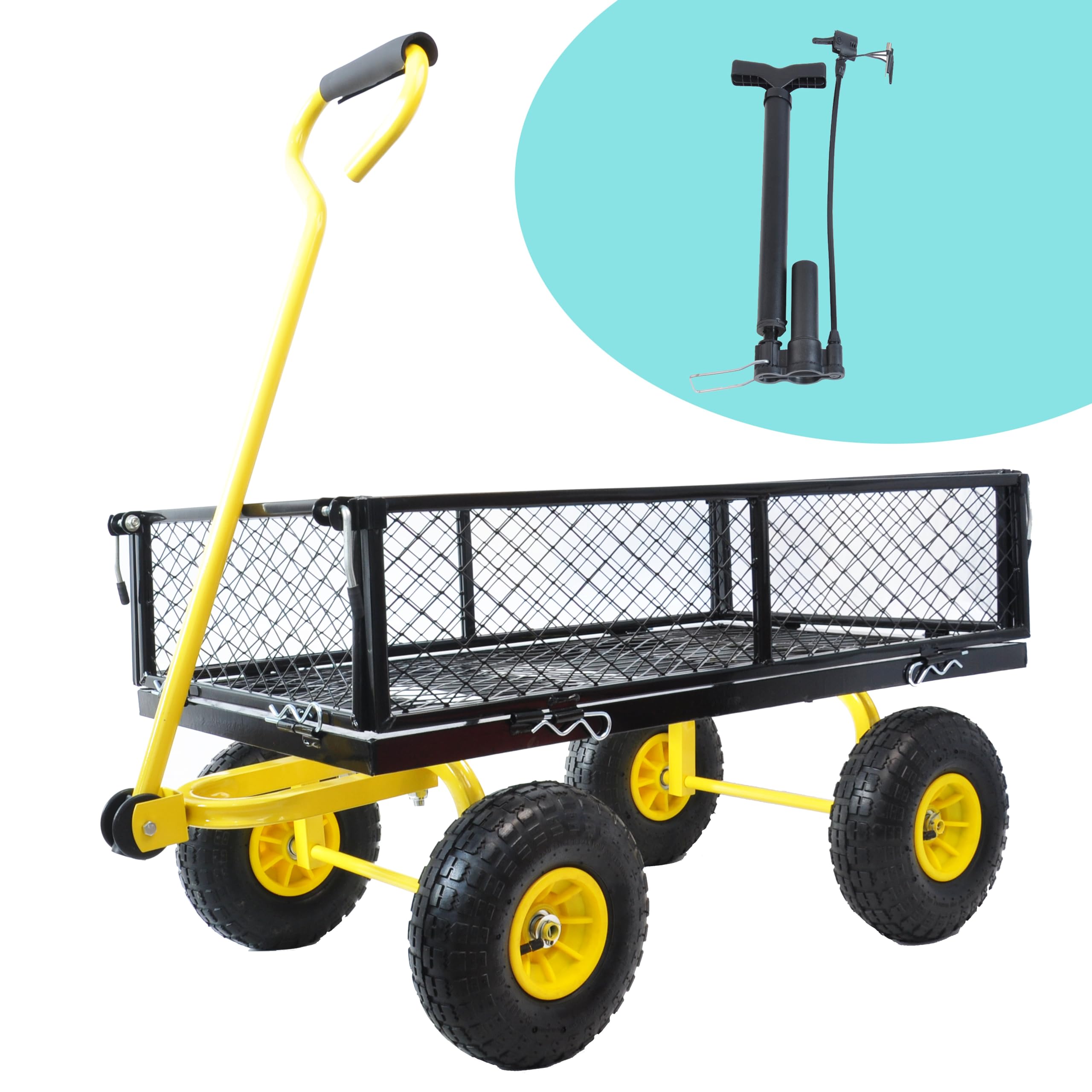 High-Capacity Wheelbarrow and Gorilla Cart with Removable Sides, Versatile Utility & Garden Wagon Can Converts Into a Flatbed, Heavy Duty Yard Cart for Outdoor Hauling and Gardening (Black+Yellow)