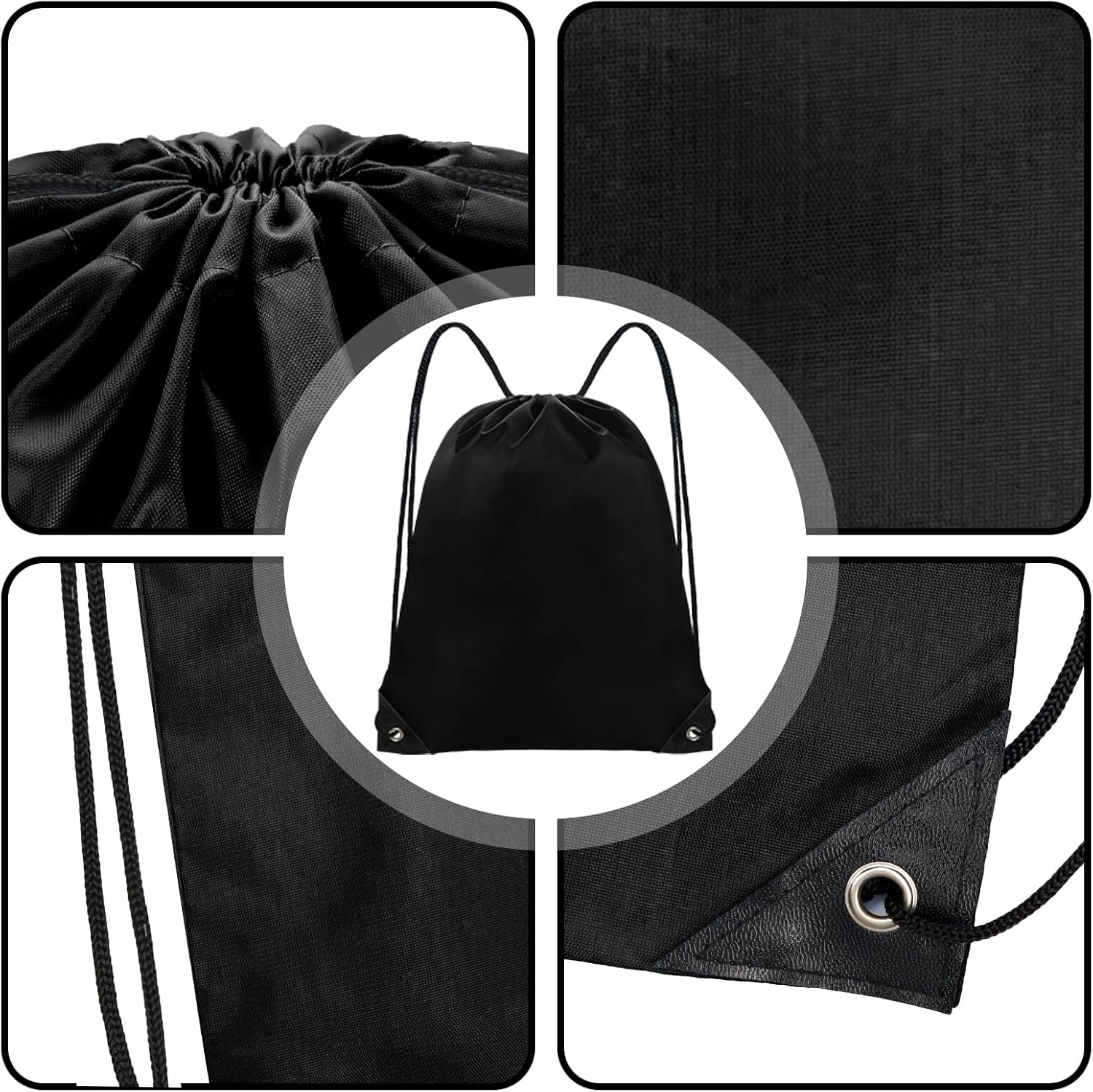 Grneric Drawstring Backpack Bulk 42 Pcs String Backpack Drawstring Bags Cinch Bag Sackpack for Men Women Gym (Black)
