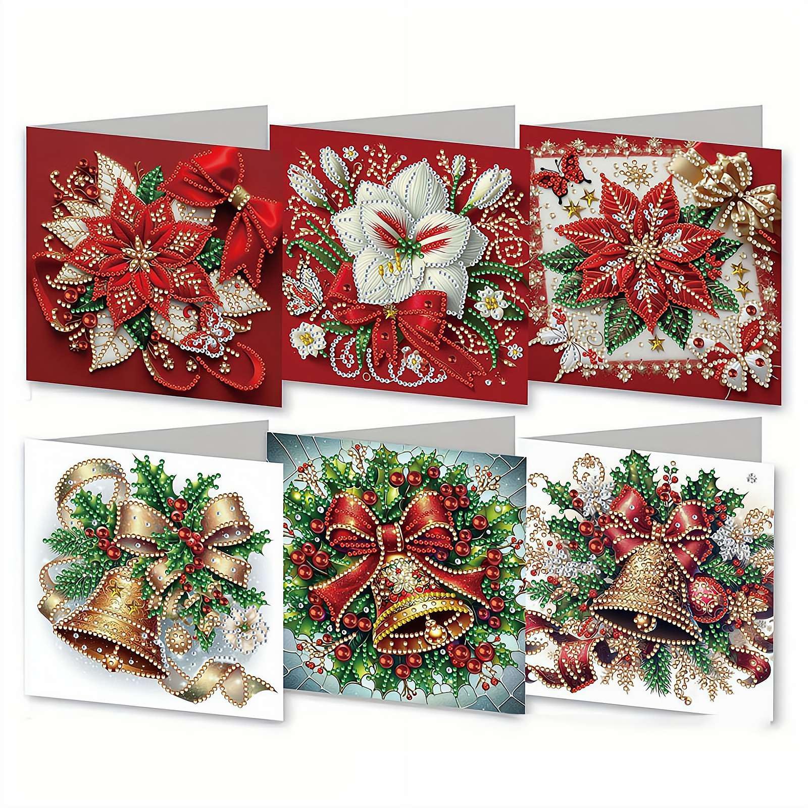 6 Pcs Diamond Art Christmas Cards Kits Gingerbread House Candy Snowman Christmas, DIY Diamond -Painting Cards Sets, 5D Crystal Art Card with Envelopes, Postcards for Handmade, Xmas (B)