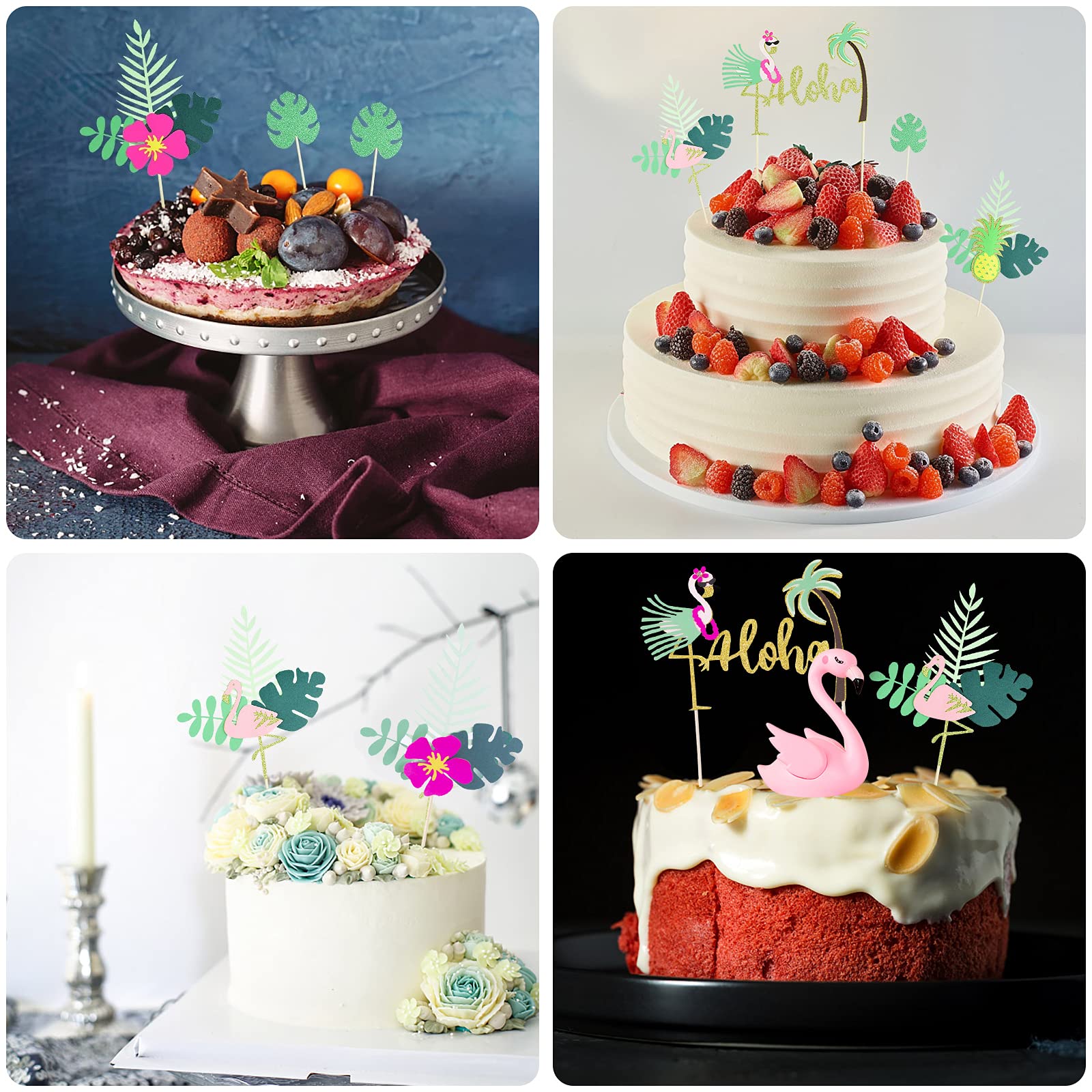 Doyomtoy 7 Pièces Flamant Rose Decoration,Décoration De Gâteau Flamant, Flamingo Joyeux Anniversaire Cake Toppers Decoration Set Convient Pour Une Fête D' Anniversaire