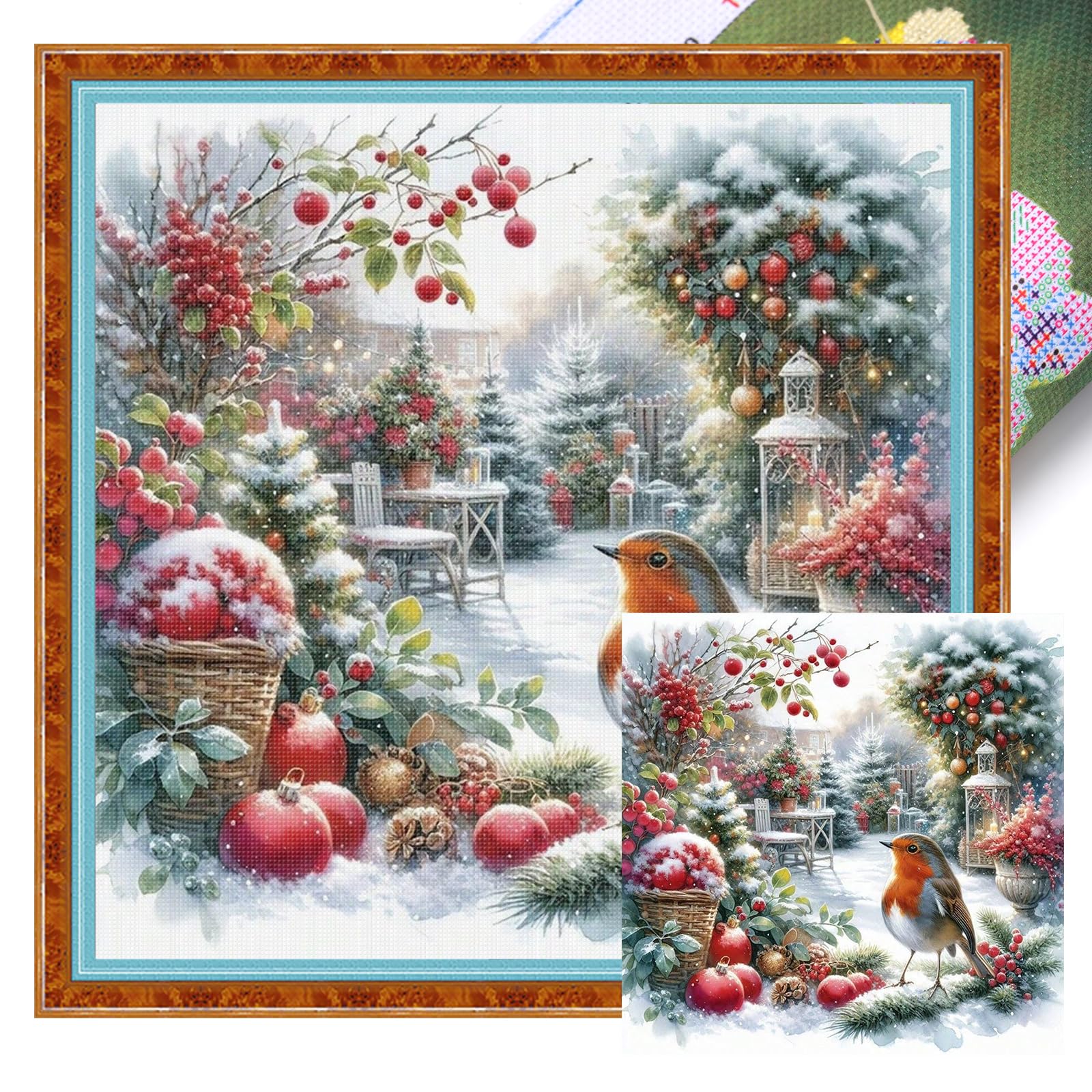 Poetrydraw 11Ctacc-11713__C__45x45 Christmas Garden Full 11Ct Diy Stamped Cross Stitch Kits 45X45cm For Home Decor (11Ctacc-11713 C 45X45)