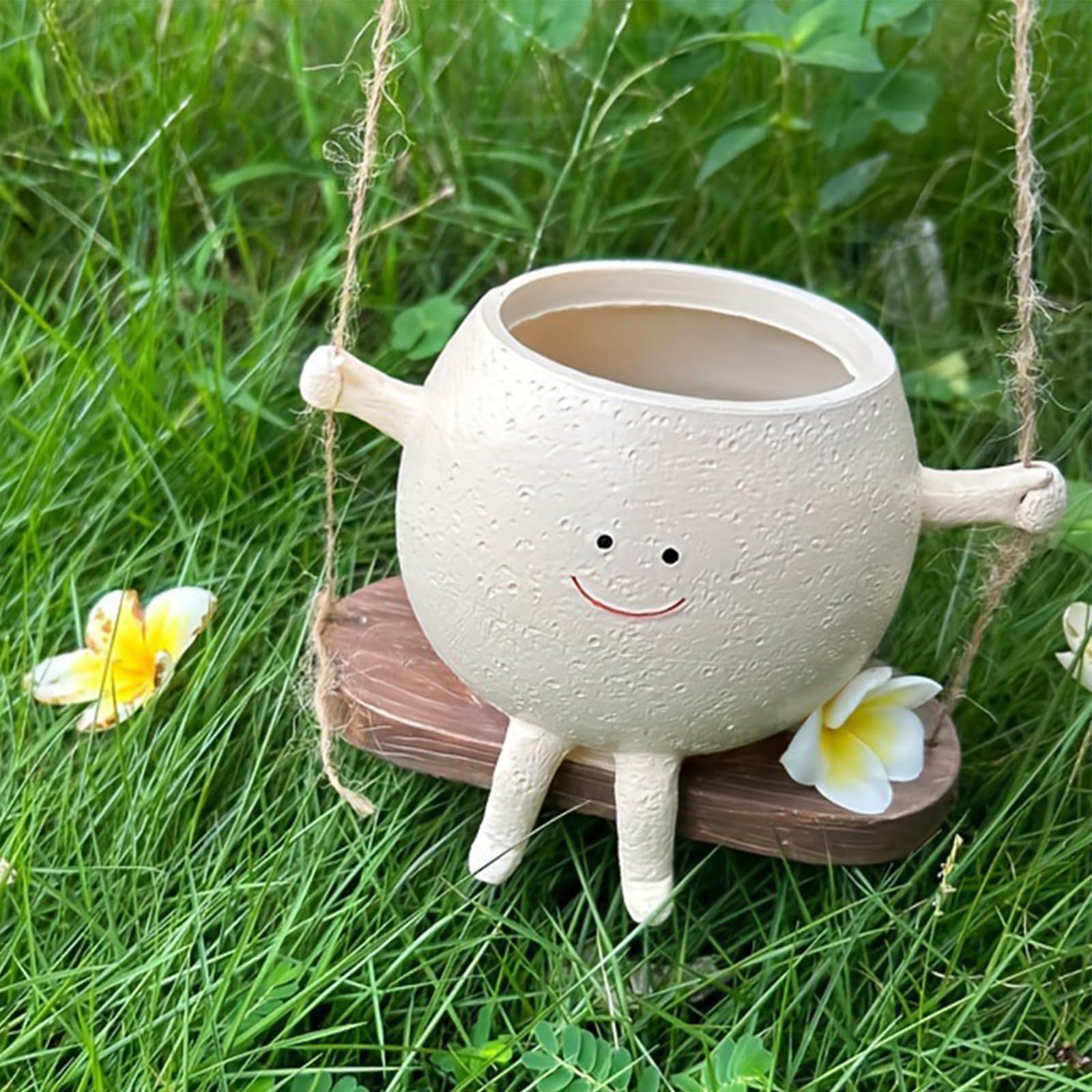 Umikk 1/2 Pezzi Vasi da Fiori Sospesi con Viso a Dondolo, Vaso da Fiori con Viso, Vaso con Testa Sospesa a Dondolo, Carino Vaso da Fiori con Viso Sorridente e a Dondolo