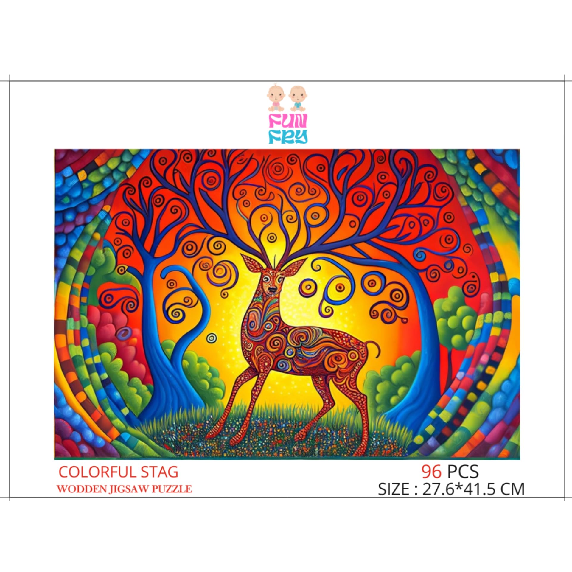 FUN FRY Wooden Jigsaw Puzzle for Adults, Medium-27.6X41.5cm-96 Pcs, Puzzle Unique Shape Wooden Puzzle, Beautiful Gift Package,Best Gift for Kids, Wooden Animal Puzzles for Kids (COLOURFUL STAG) (B0D1YCXKRN) Amazon Price History, Amazon Price Tracker