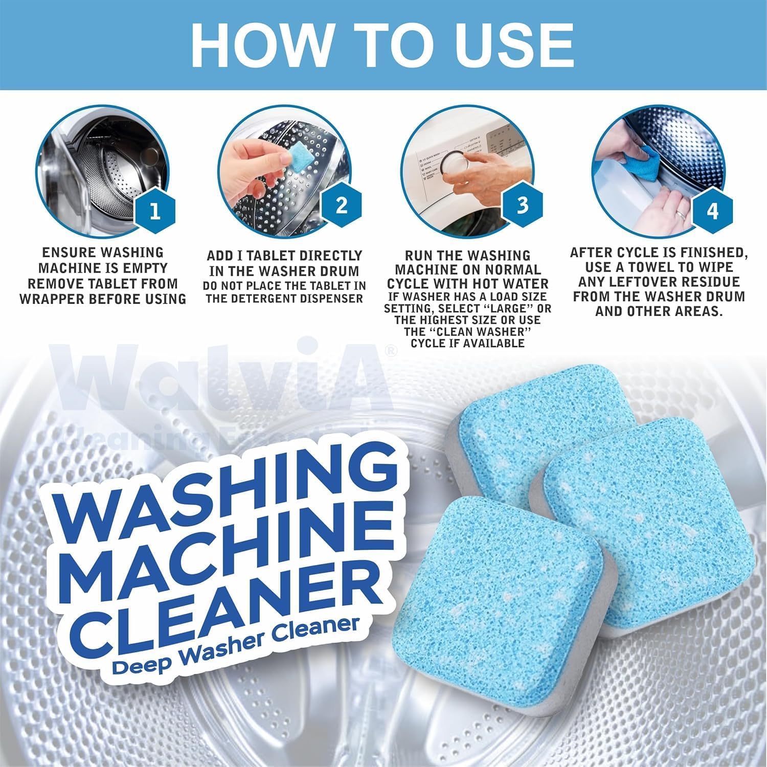 Washing Machine Cleaning Tablets | Deep Cleaning & Descaling for Front & Top Load Washers | Removes Odor | Residue & Limescale | Easy to Use Effervescent Tablets | Improve Hygiene | 36 Pcs - Image 3 thumbnail