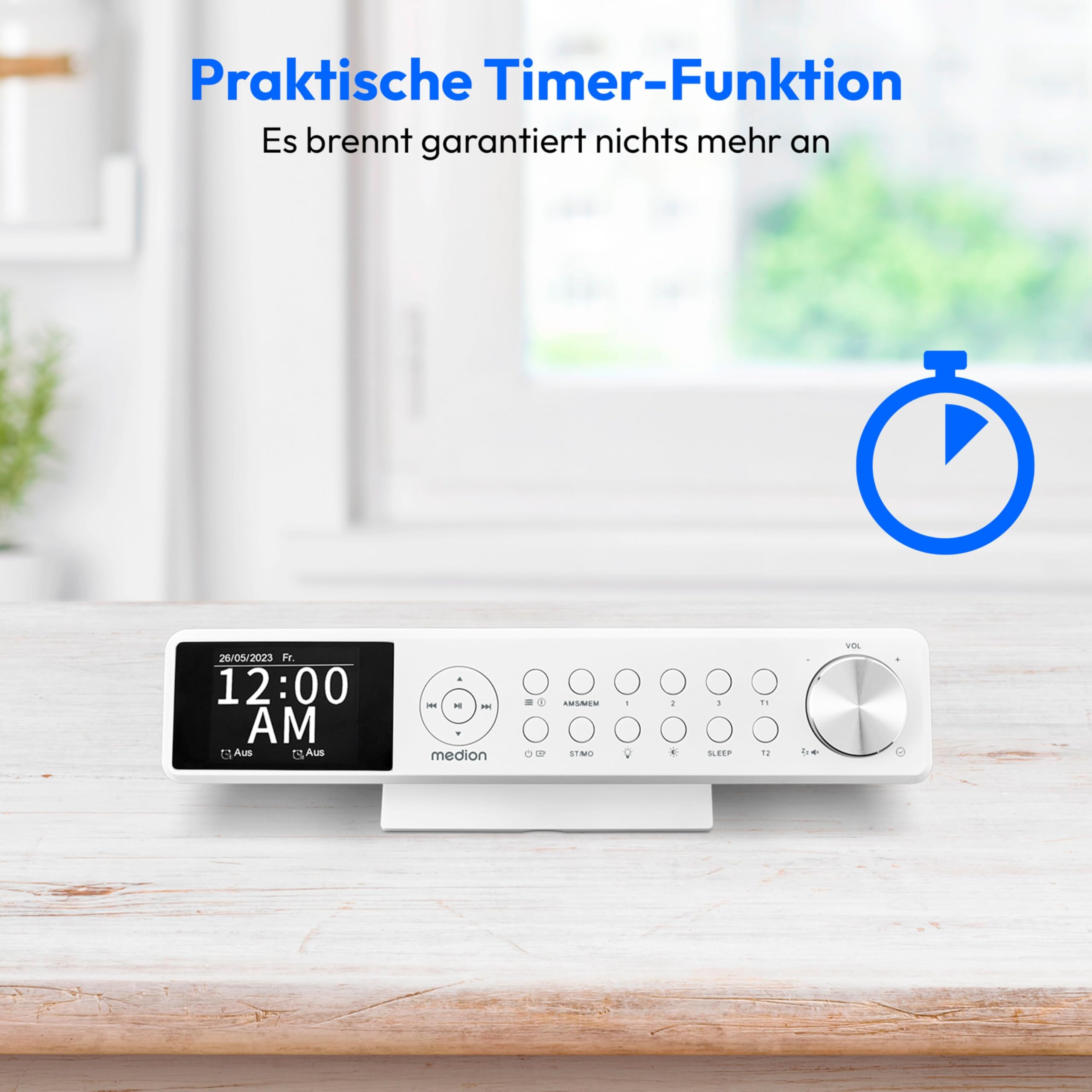 MEDION P66750 Küchen Unterbauradio (DAB+ Küchenradio, PLL UKW Radio, dimmbares TFT Farbdisplay, Koch Timer, Bluetooth, LED Leiste, inkl. Montagematerial) weiß