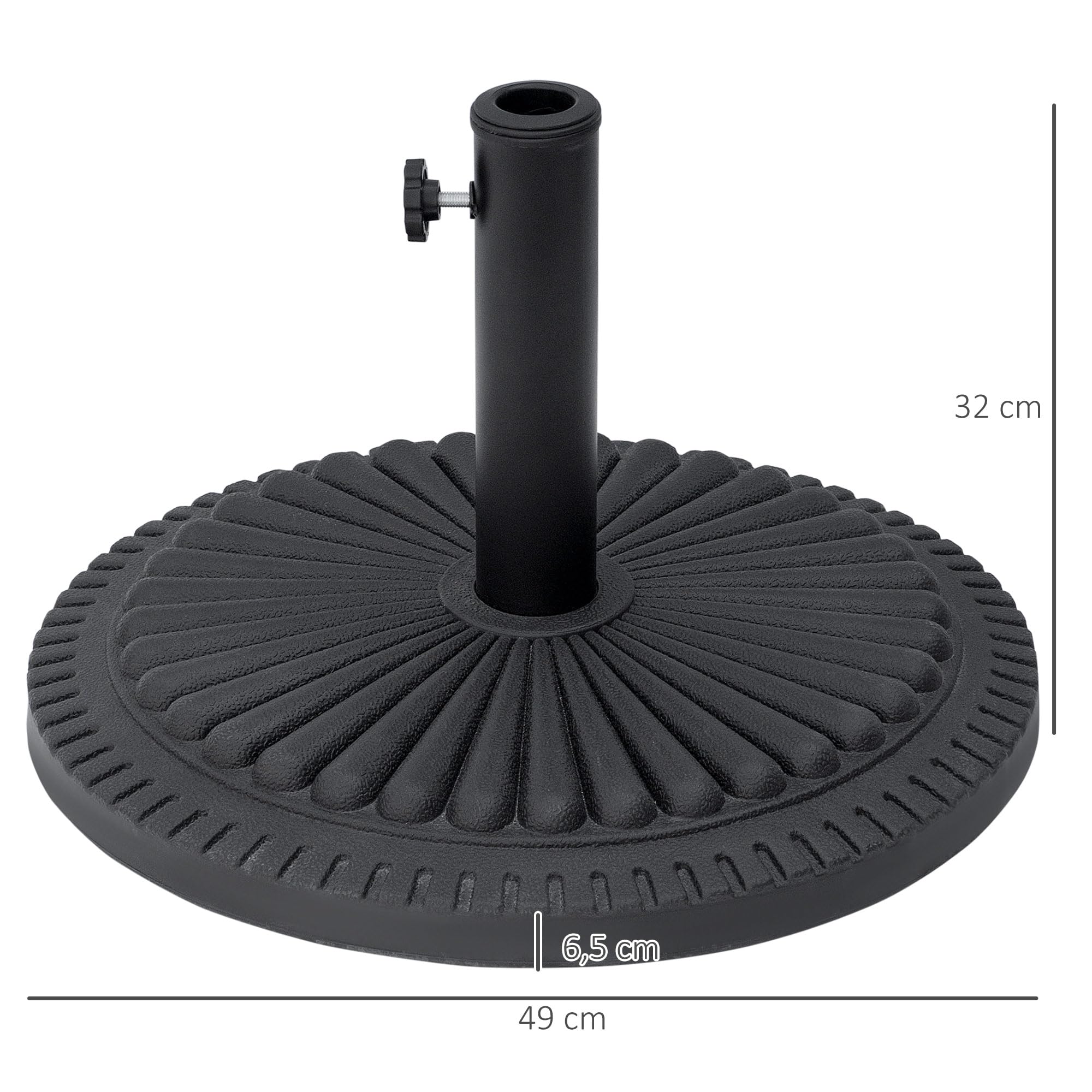 Outsunny Pied de Parasol Base de lestage Parasol Rond Ciment HDPE Motif Rosace Ø 49 cm Poids Net 14 Kg Noir