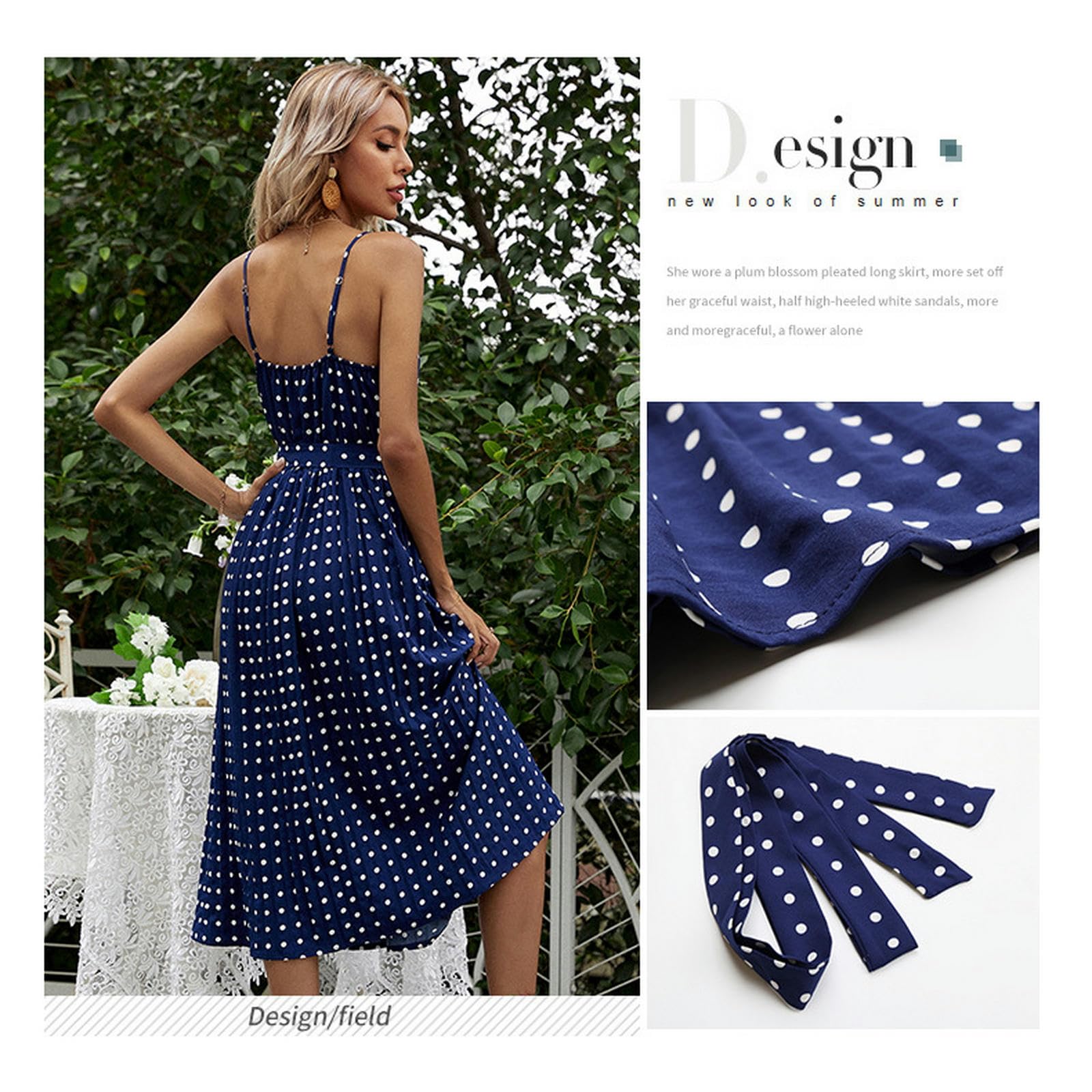Vestido de verano para mujer, cuello en V, floral, tirantes delgados, vestido de verano casual con bolsillos, vestido midi YYEFNMAZ