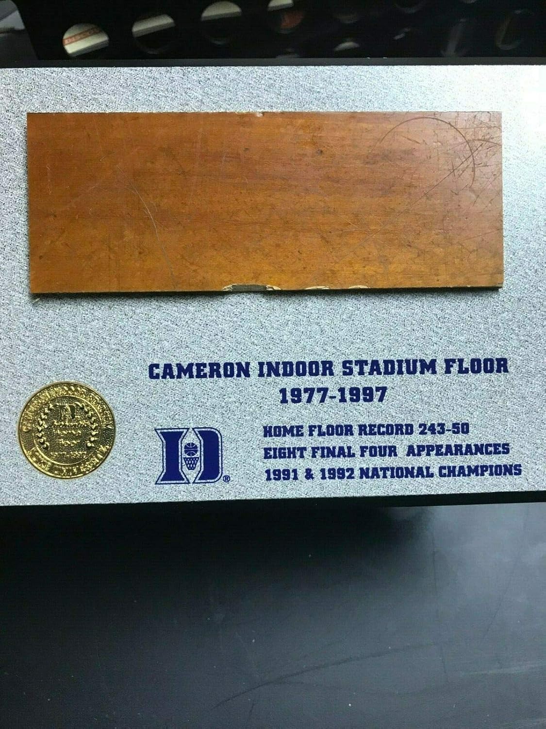 Duke RARE Genuine Cameron Indoor Stadium Plaque with Authentic floor Blue Devils
