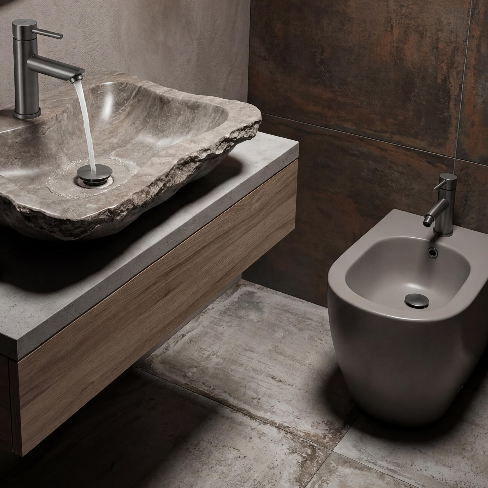 Gedy GARDA - Grifo Monomando Lavabo Encimera Caño Alto Acero Inox AISI 304 285mm – Cartucho Cerámica 35mm – Gun Metal PVD