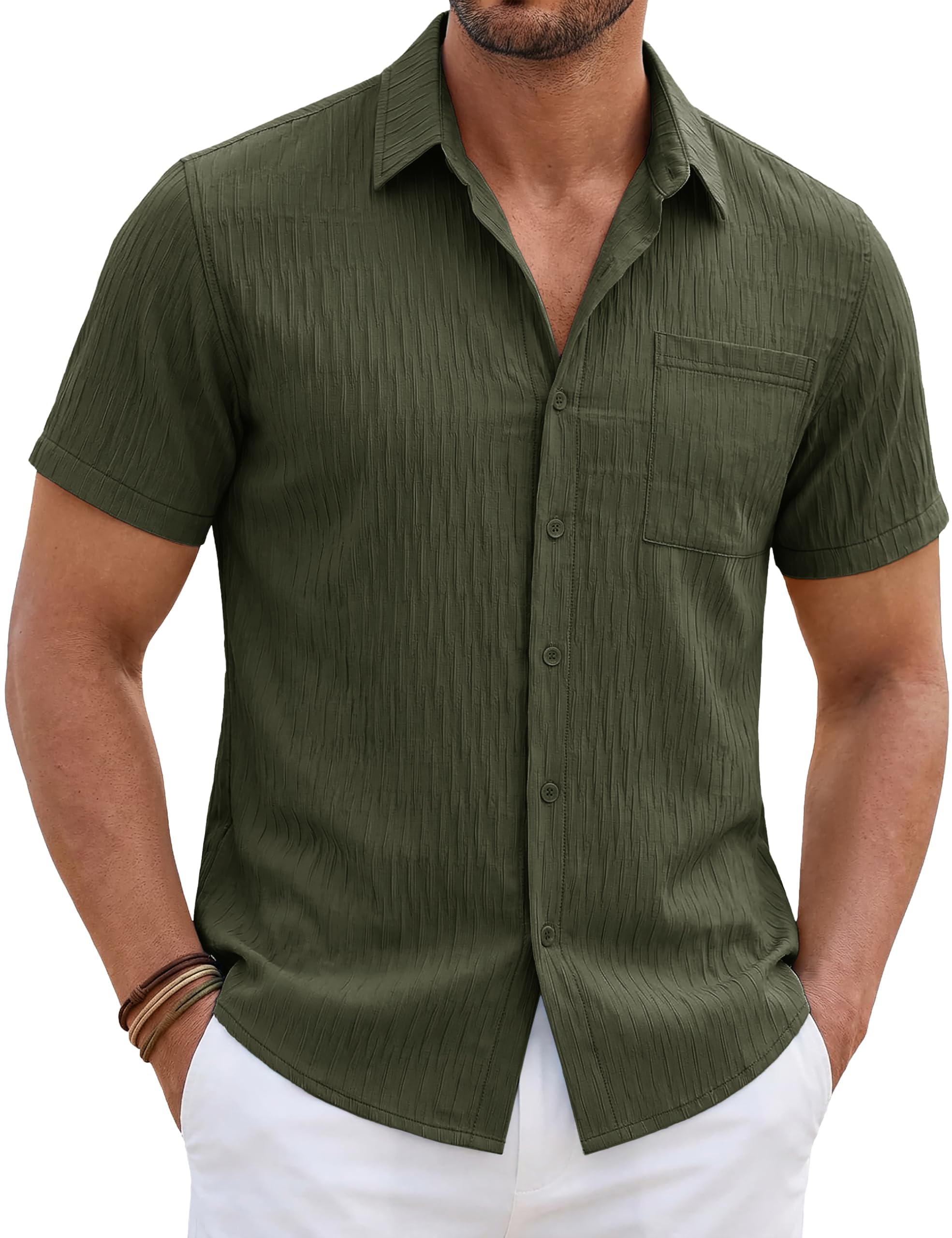 TACVASEN Hemd Herren Kurzarm Sommerhemd Freizei Strand Button down Leichtes Hemden Regular fit Strukturiert Kurzarm Shirt