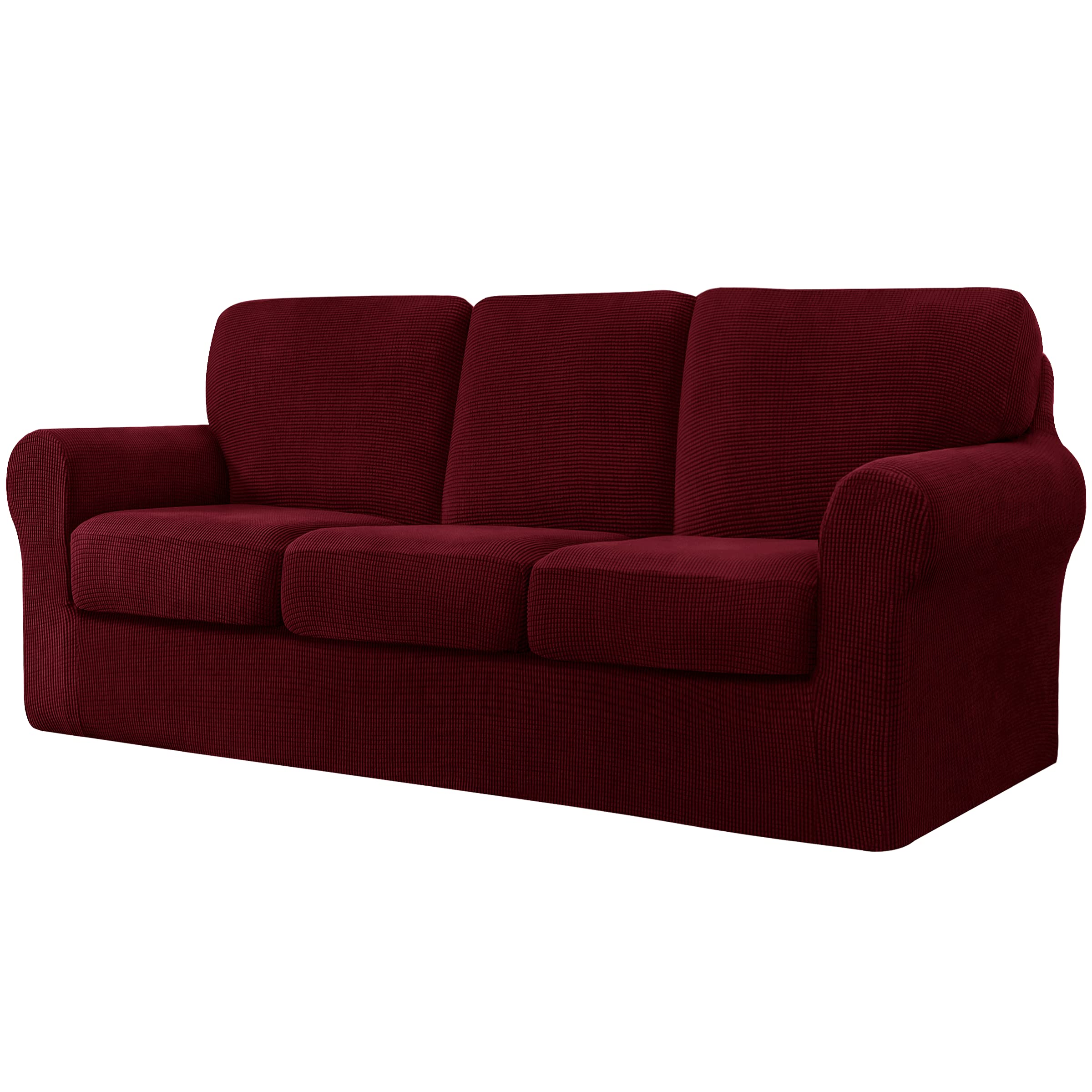 Chun Yi Wine 7 Piece Stretch Sofa Cover, 3 Seater Slipcover With Three Separate Cushions And Backrests, Jacquard Spandex Fabric(3 Seater,)