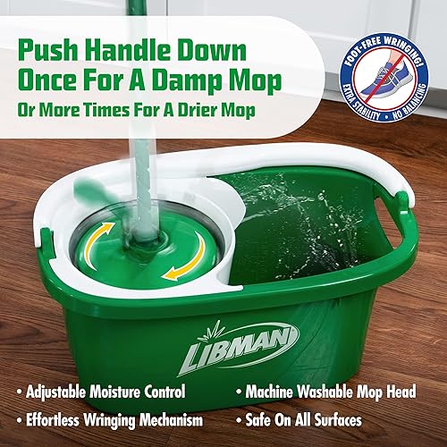 Miniatura 5 de Libman Tornado Spin Mop System  Trapeador y cubo con juego de escurridor  Trapeadores para limpieza de suelos  1 cabezal de fregona incluido