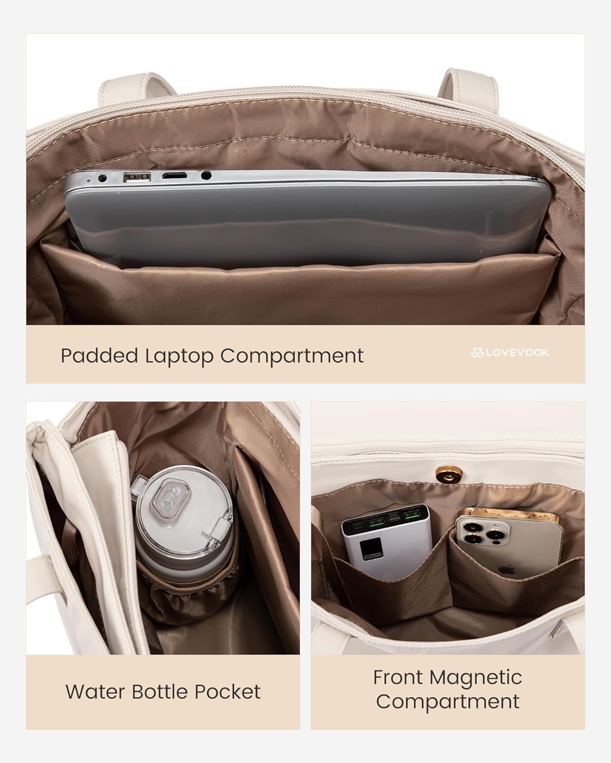 LOVEVOOK Tote Bag For Women, Travel Work Tote with Zipper Fits 14'' Laptop, Large Shoulder Handbag, Carry on Bag for Teacher Nurse Gym - Image 5