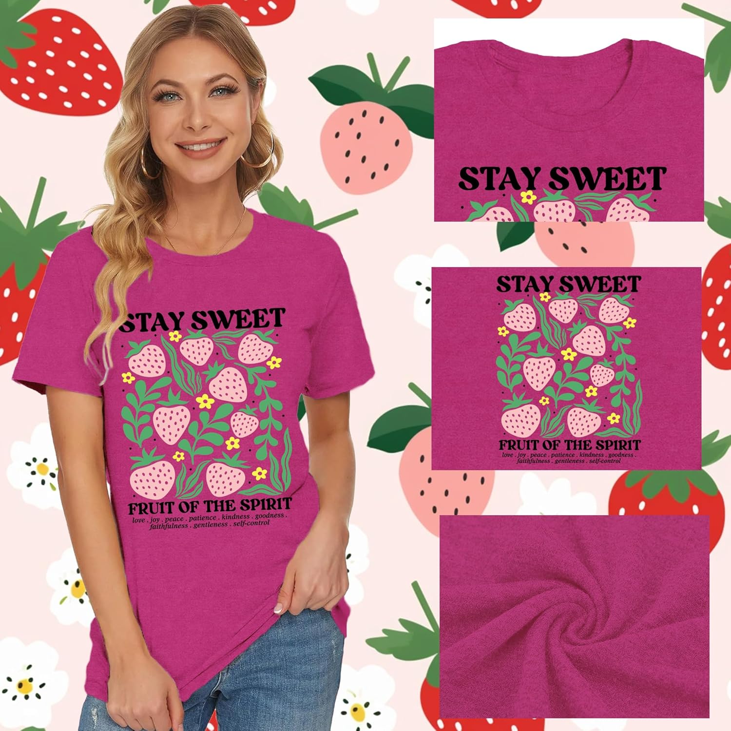 Christian Shirts for Women Strawberry Tshirt Jesus Shirt Inspirational Tee Tops - Image 6