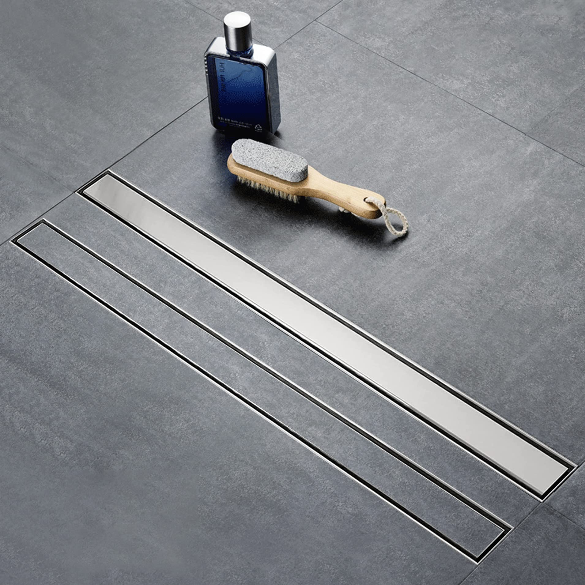 Linear Shower Drain 24 Inch with 2-in-1 Flat & Tile Insert Cover, Modbath Rectangle Shower Floor Drain with Adjustable Leveling Feet and Double Layer Filter, SUS304 Stainless Steel Brushed Nickel