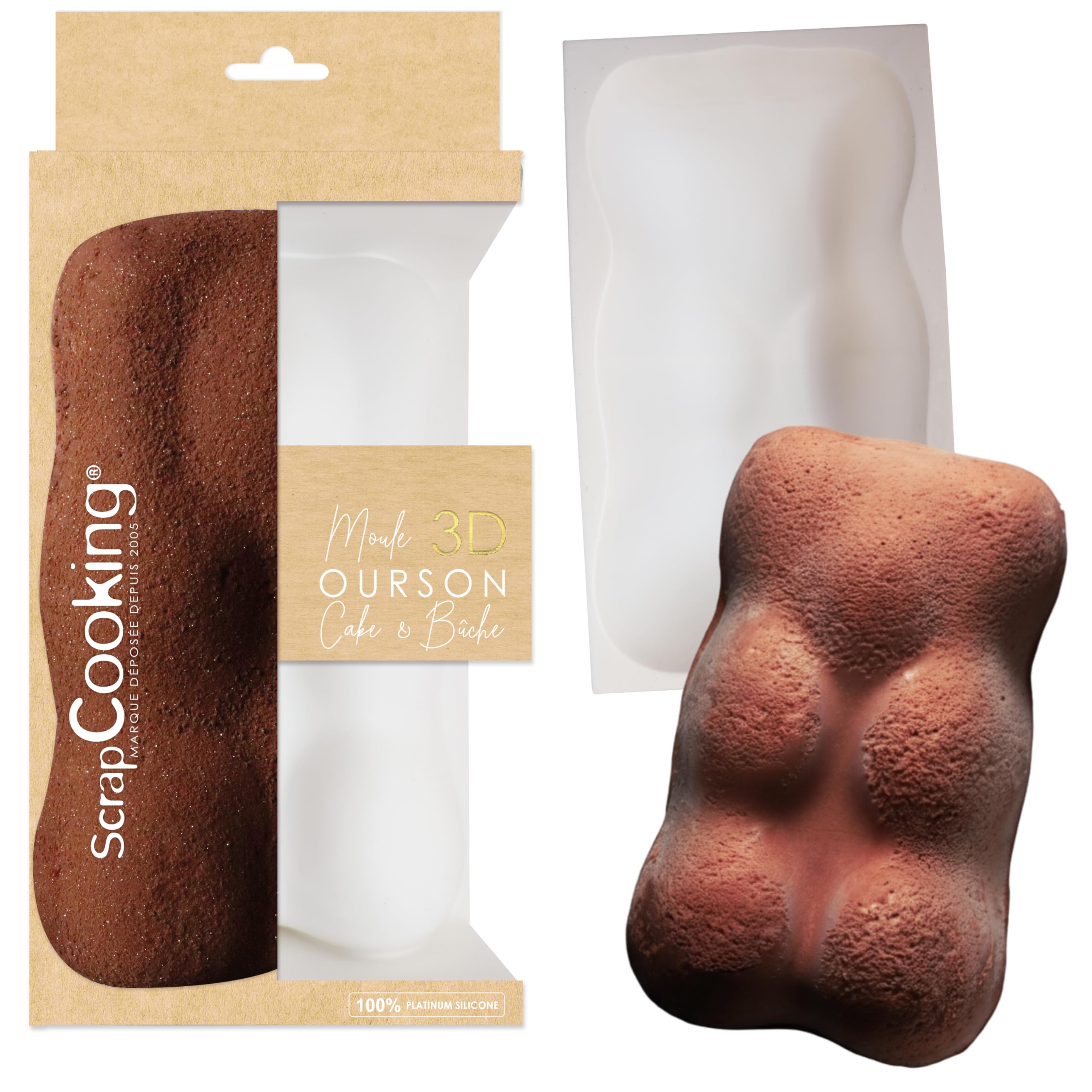 ScrapCooking - Bear Silicone Mould for Christmas Log & Cake - with Recipe - Gold Colour - 2898