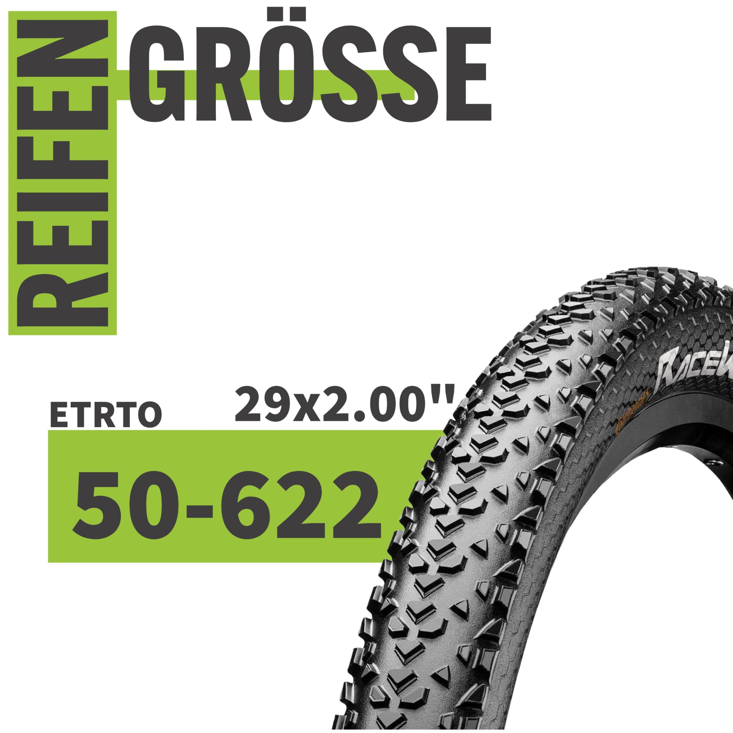 2er Set Continental Fahrradreifen Race King 29 Zoll (50-622) + AV DV SV Schlauch und 3 Metall Reifenheber E Bike