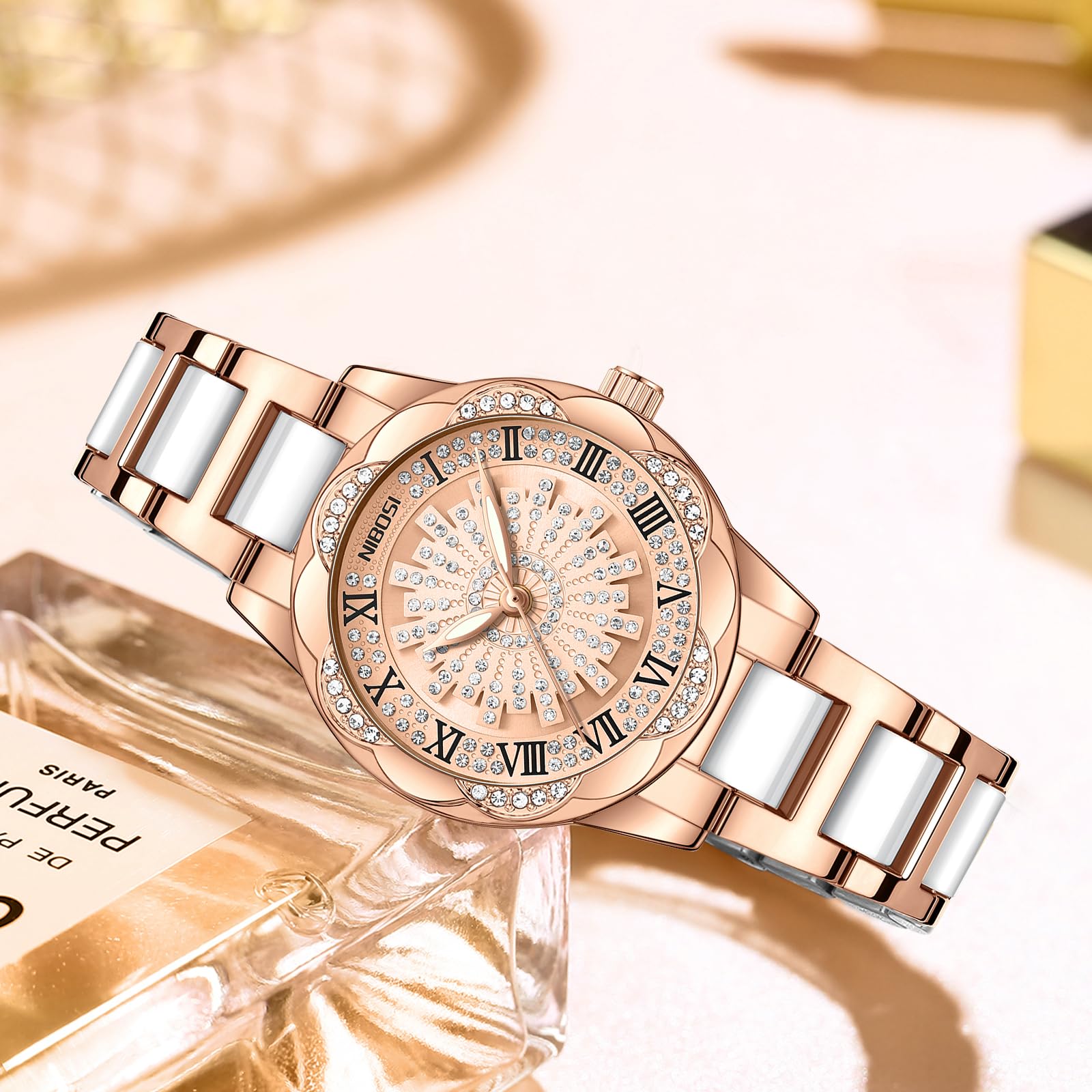 NIBOSI Orologio da donna analogico al quarzo orologio alla moda con quadrante diamantato orologio unico con quadrante girevole Classico