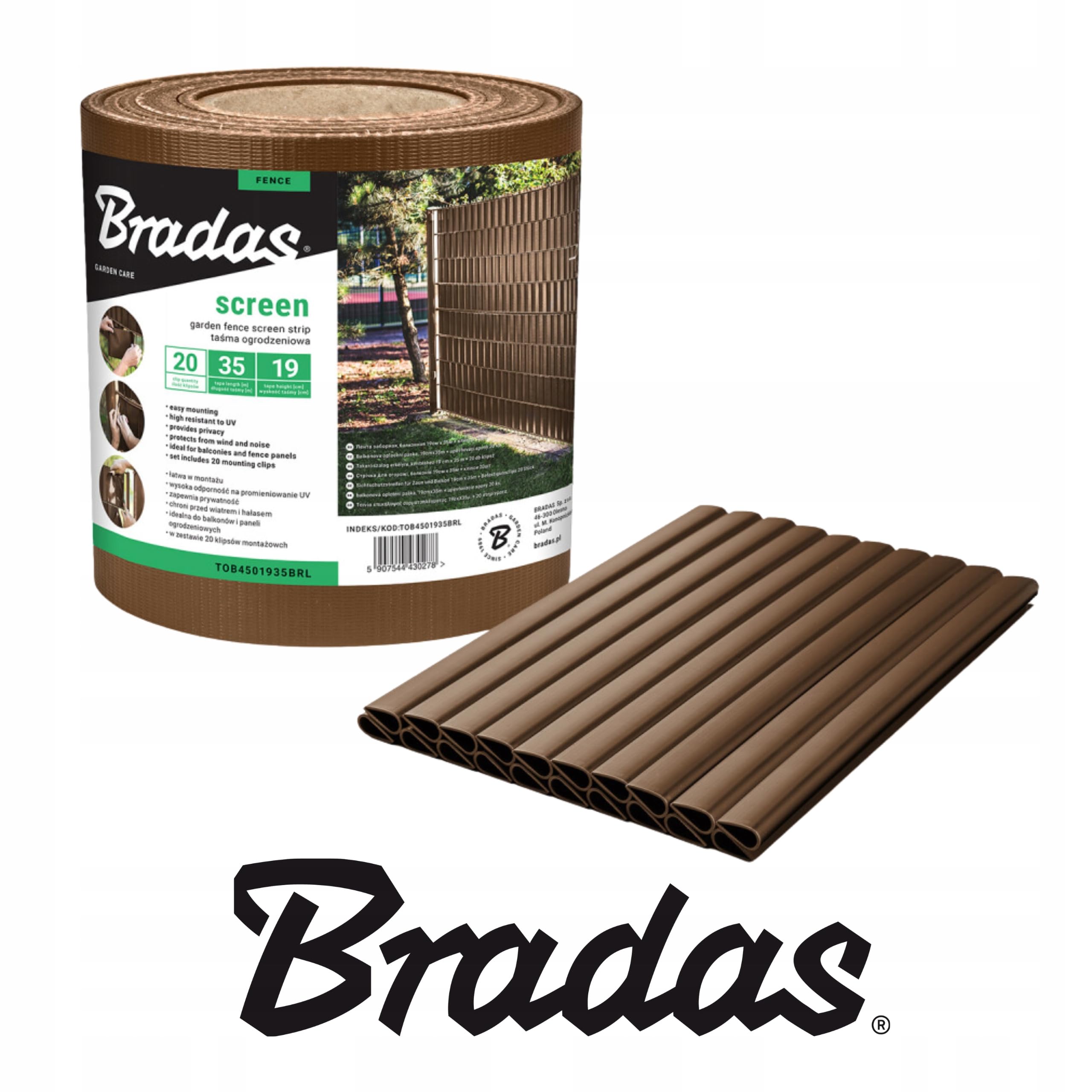 Bradas Sichtschutzstreifen Doppelstabmatten 19 cm x 35 m Braun - Inkl. 20 Clips - UV- und Witterungsbeständig - Für Metall-, Holz-, Plastikzäune - Einfache Montage - Privat & Windschutz Sichtschutz