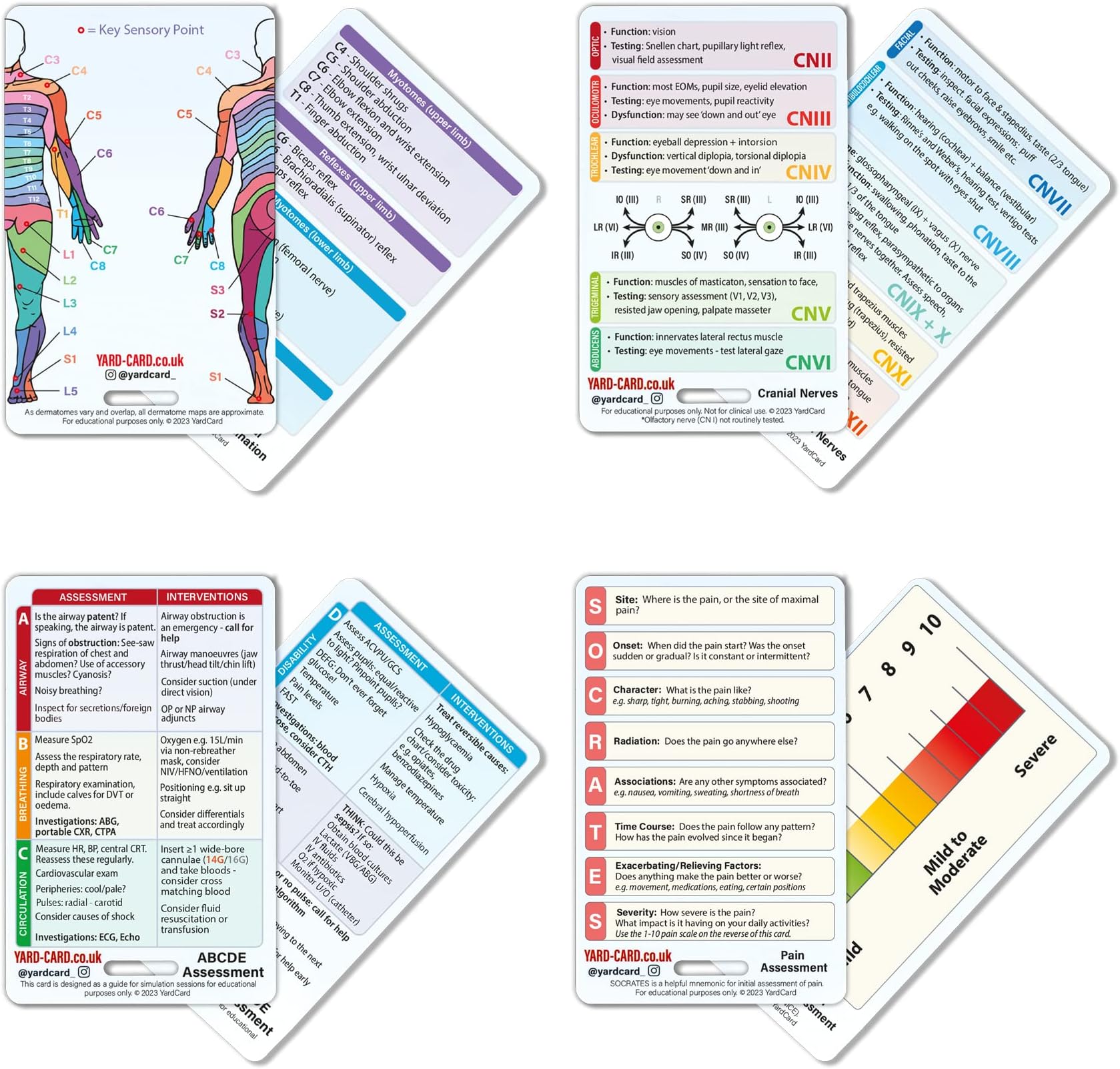 YardCard Paramedic Medical Students ID Card Set Gift for Students Education Nurses ABCDE Spinal Examination Socrates Cranial Nerves