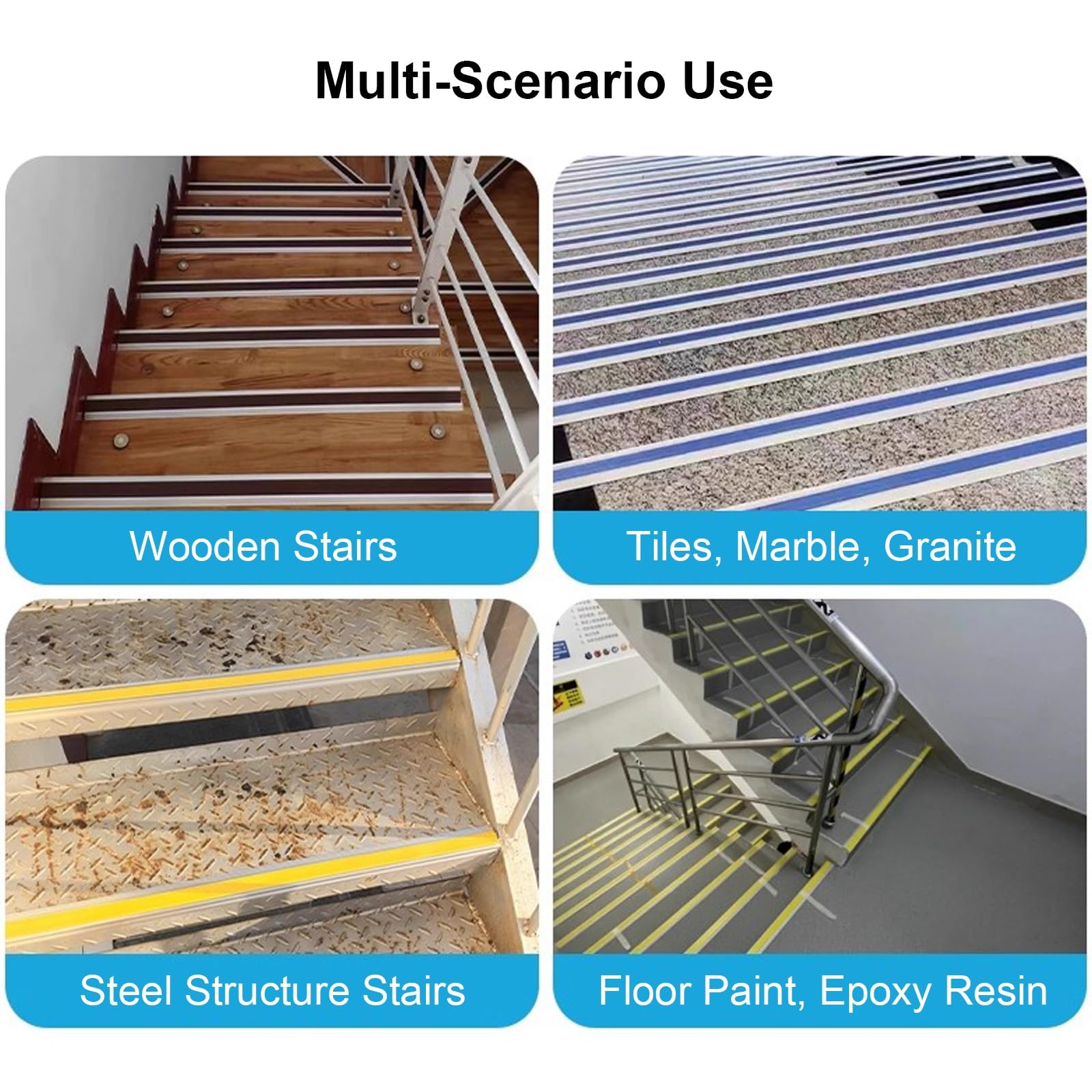 Antideslizante para Escalones con Luminoso, 100 Cm/150 Cm Protectores Antideslizantes para Escalones Protector Esquinas Pared, para Escaleras de Interior y Exterior(Blue,150cm/59in)