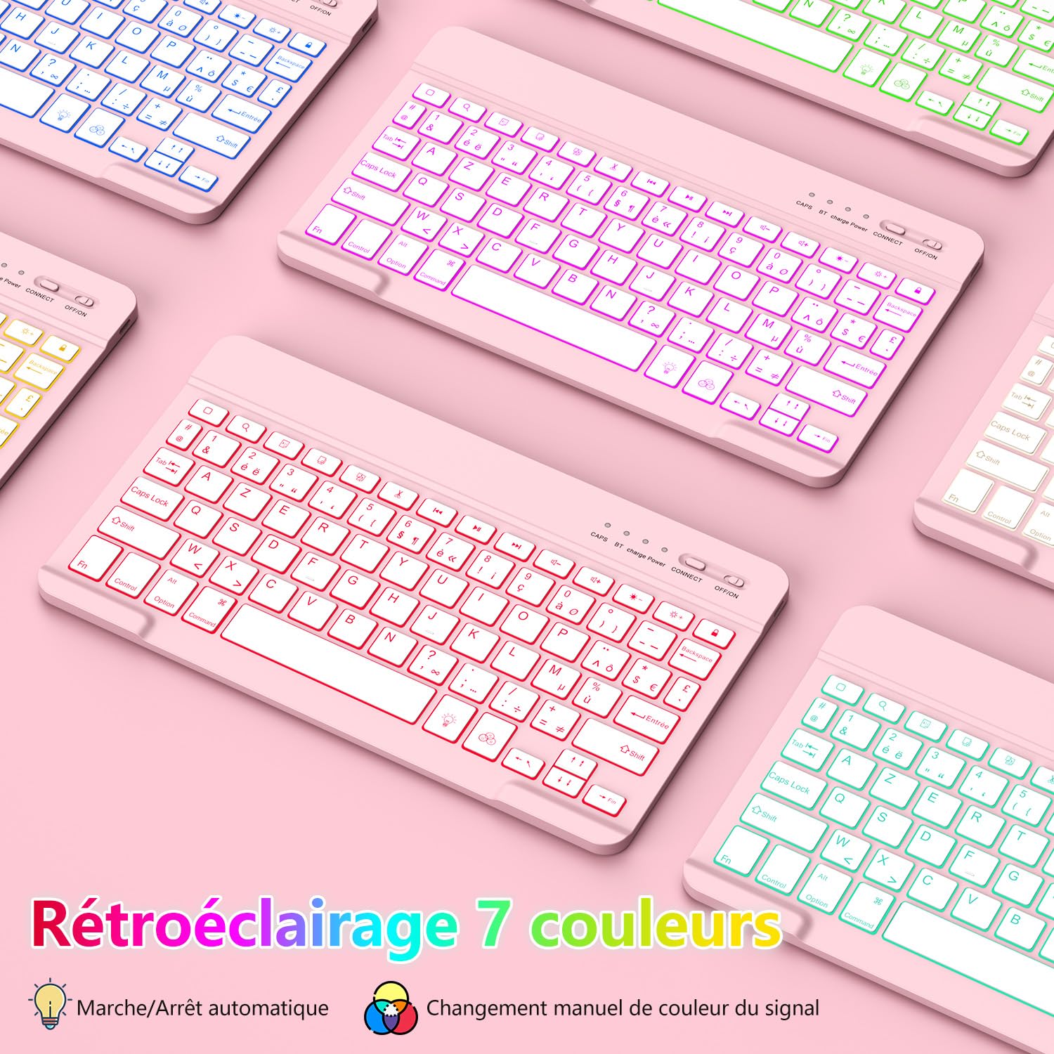 aMZCaSE pour iPad A16 10/11e génération avec Clavier 11/10,9 Pouces(2025/2022),Clavier sans Fil Amovible avec rétroéclairage 7 Couleurs et Support pour Stylet (Rose Clair) | Clavier sans Fil Amovible avec rétroéclairage 7 Couleurs et Support pour Stylet a