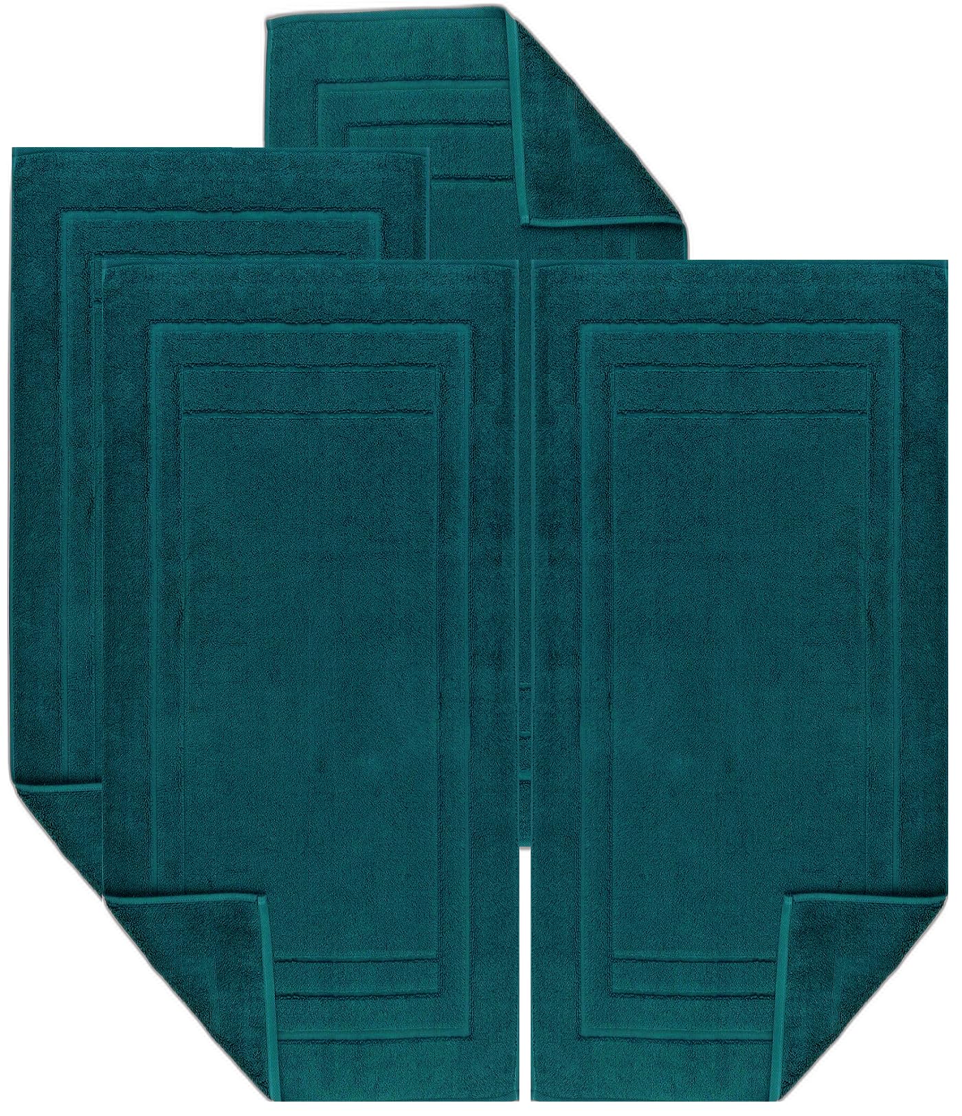 Luxury Egyptian Cotton Terry Toweling Bath Mats Set of 2, 4, 6 & 12 Bathroom Rugs 50 x 70 cm Super Soft High Absorbent Shower Floor Towels Quick Dry Hotel Bathroom Mat (4, Blue Lagoon)