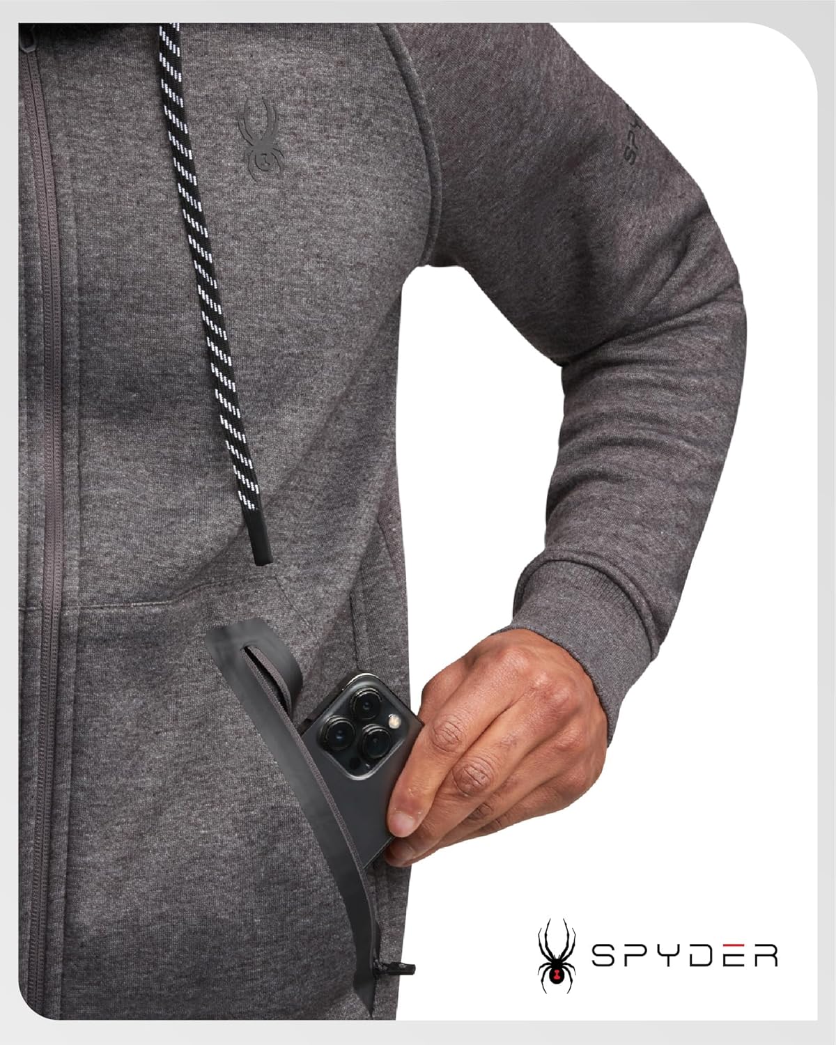 Spyder Mens Zip Up Hoodie - Super Soft Performance Fleece Sweatshirts for Men - Warm Athletic Hoodies for Running Walking Gym - Image 3