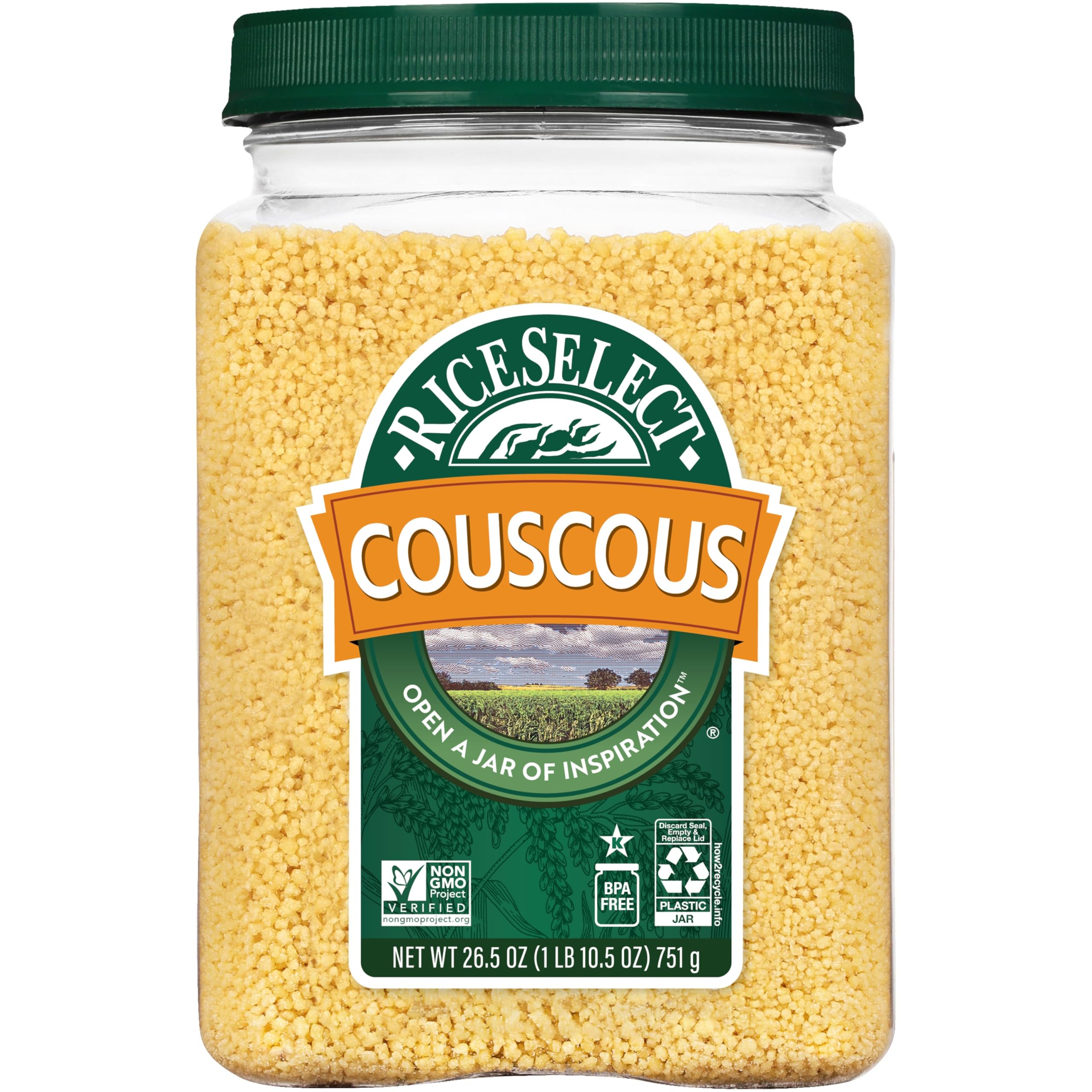 RiceSelect Couscous, Moroccan-Style Wheat Couscous Pasta, Non-GMO, 26.5-Ounce Jar, (Pack of 1) - dried grains and rice | Mubboo