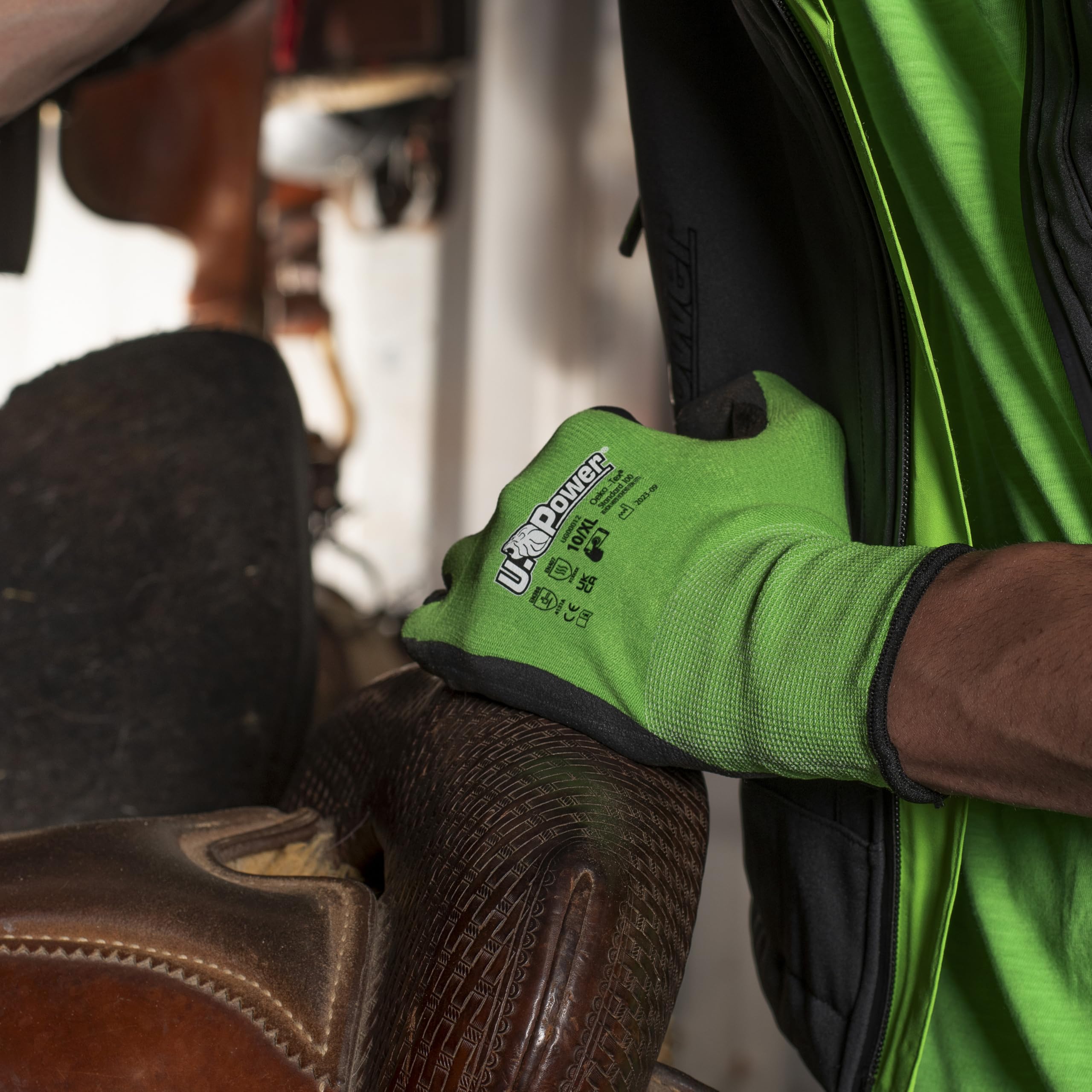 U Power Kalix Guantes de Trabajo de Seguridad Soporte de Poliéster y Spandex Recubrimiento de Nitrilo Reciclado Resistencia a la Abrasión Protección de Riesgos Térmicos Mecánicos Verde 10/XL 12 Pcs