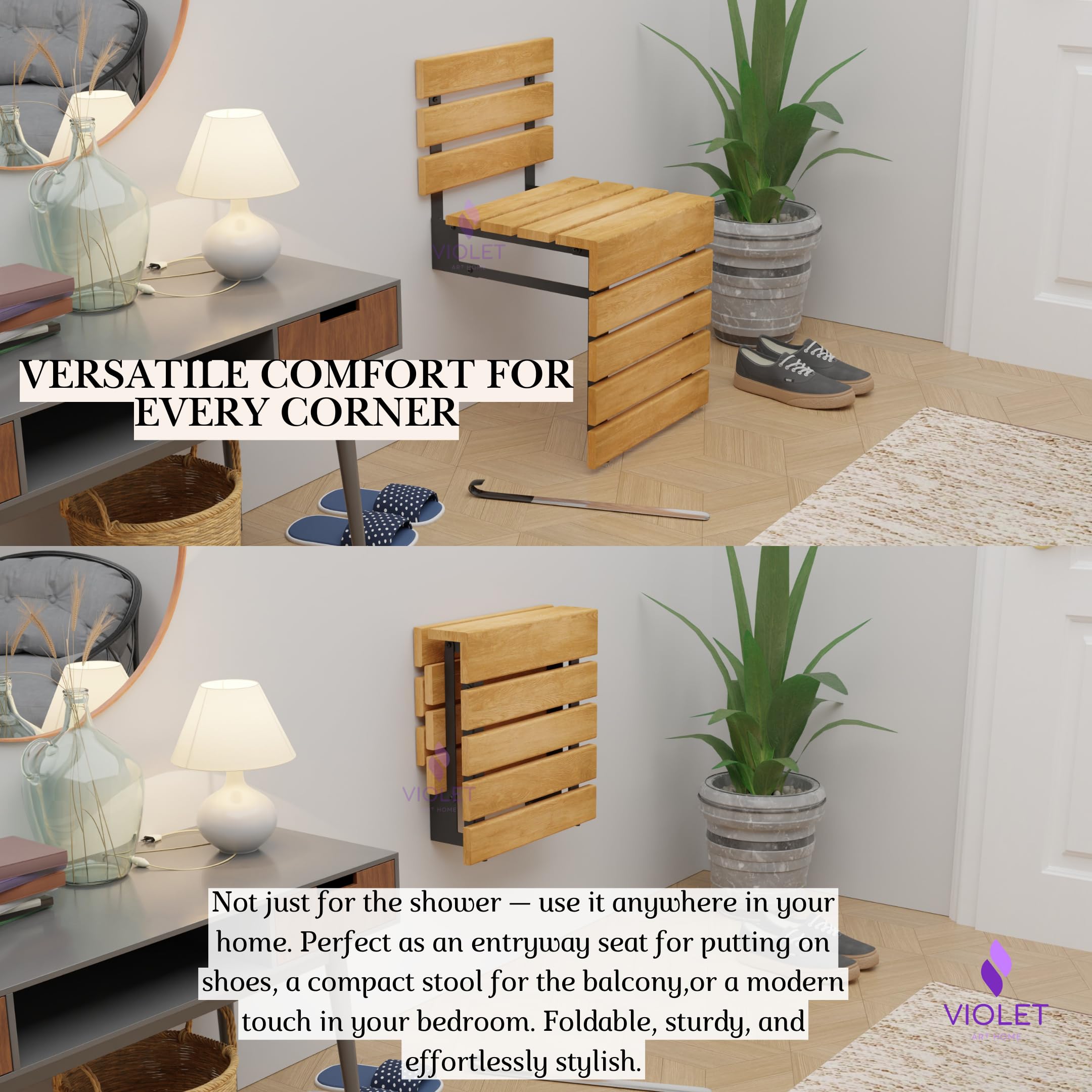 Sedile da doccia pieghevole in legno di teak con schienale, sgabello da bagno pieghevole impermeabile con gambe, materiali di alta qualità, panca fasciatoio fatta a mano, sedia salvaspazio e super