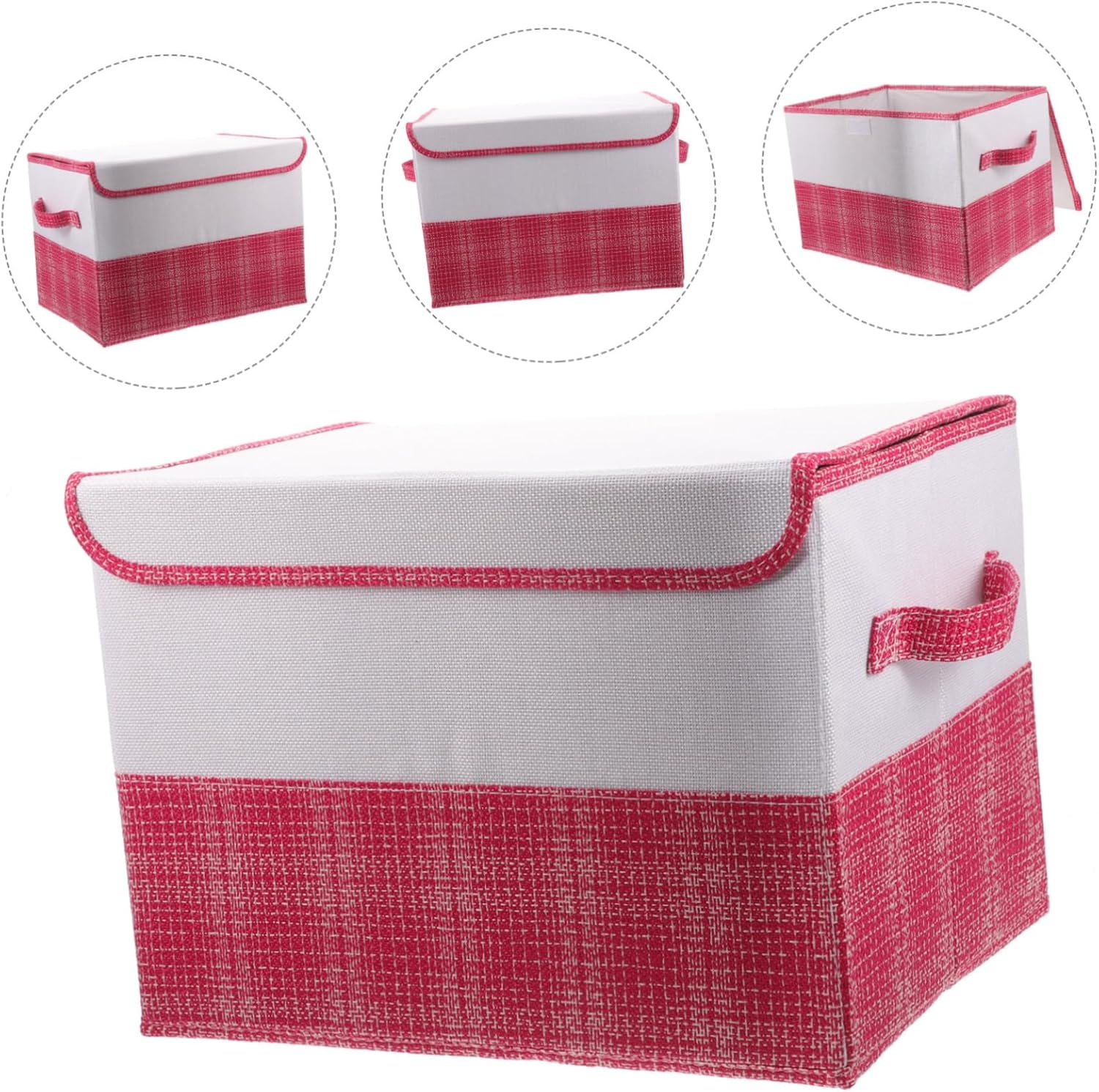 KOMBIUDA Clothes Storage Box Foldable Dual-lid Organizer for Quilts Toys and Sundries Medium Fabric for Home and Dorm Pink