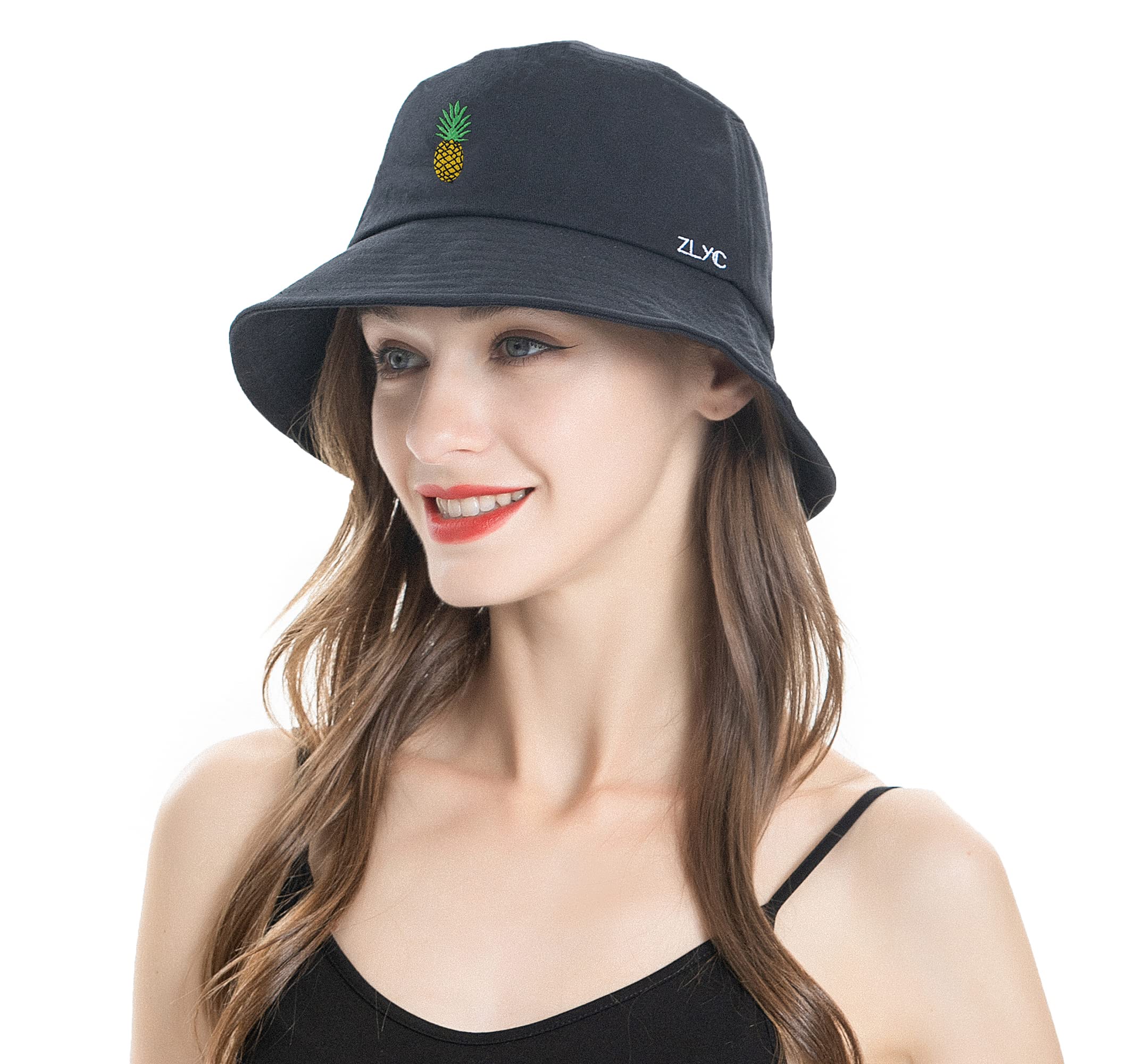 ZLYC Unisex Fashion Embroidered Fishing Hats Summer Hat Outdoor Hat for Teenagers Pineapple Black, One Size - Image 3