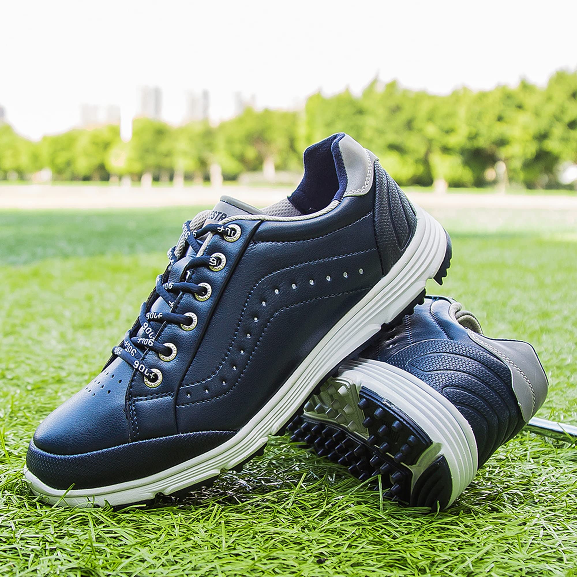 wasserdichte Leder-Golfschuhe Für Herren Leichter, Bequemer Golfschuh Ohne Spikes Für Breite Passform, Atmungsaktiv, Große Größe