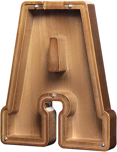 Hucha de Monedas de Letra de Madera para Niños Niñas Niños Pequeños Adultos Mejor Regalo para Amigos（9.2 pulgadas-A