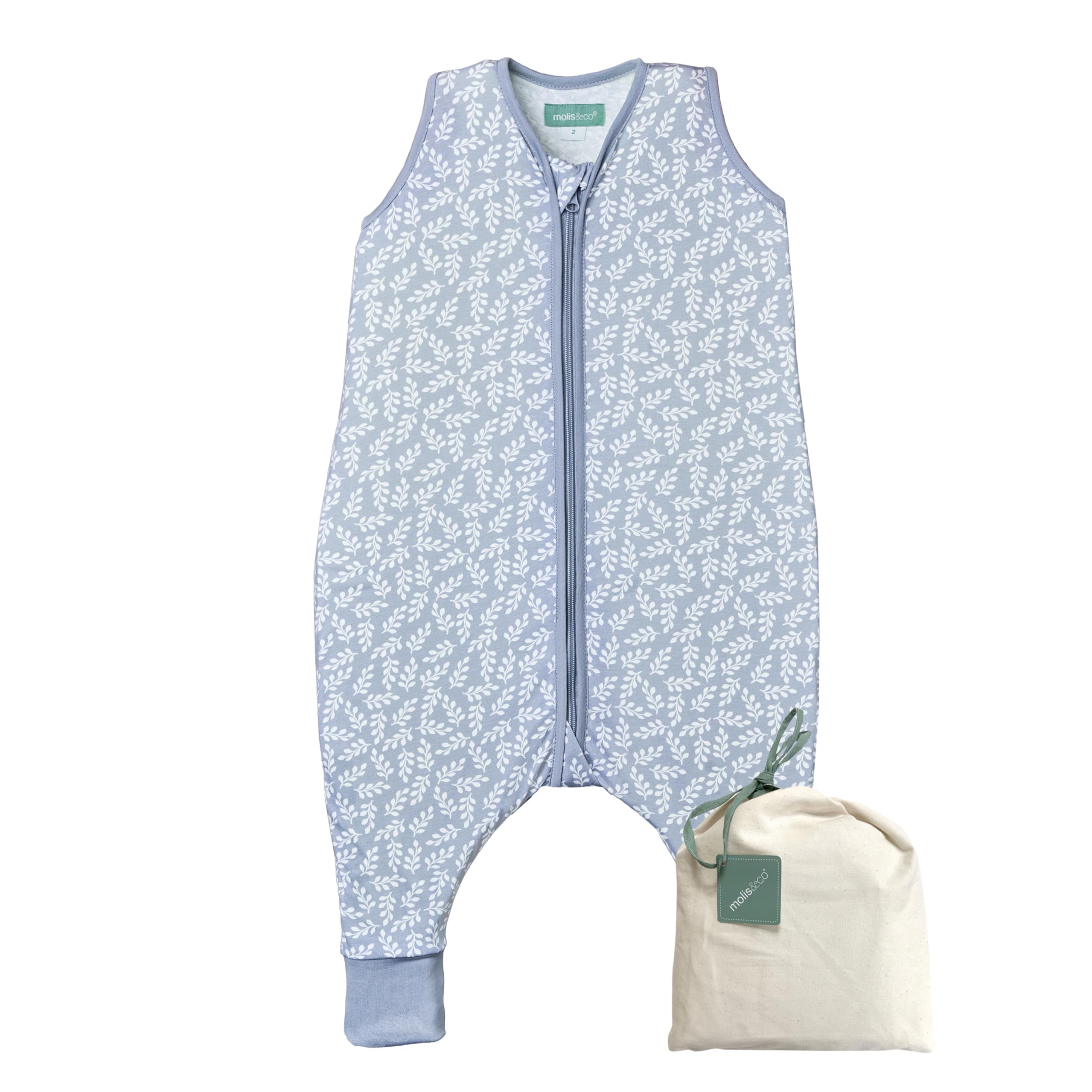 molis&co - Baby Schlafsack mit Füßen 0.5 TOG - Sommerschlafsack für Jungen - Kinder Babyschlafsack mit Beinen - 100% Baumwolle (Oeko-TEX 100), Premium Qualität - Blue Garden (80 cm)