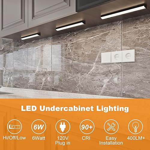 Miniatura 4 de LUMILAND Juego de luces LED para gabinete, 12 pulgadas, enchufable, luz blanca cálida (3000 K) sobre fregadero para cocina, oficina, garaje, taller