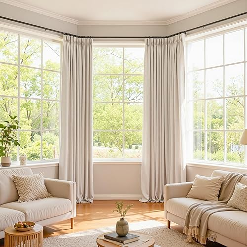 Miniatura 7 de MYSKY HOME Cortinas opacas plisadas de lino 100% para oscurecer la habitación para sala de estar o dormitorio, con aislamiento térmico, bloqueo de